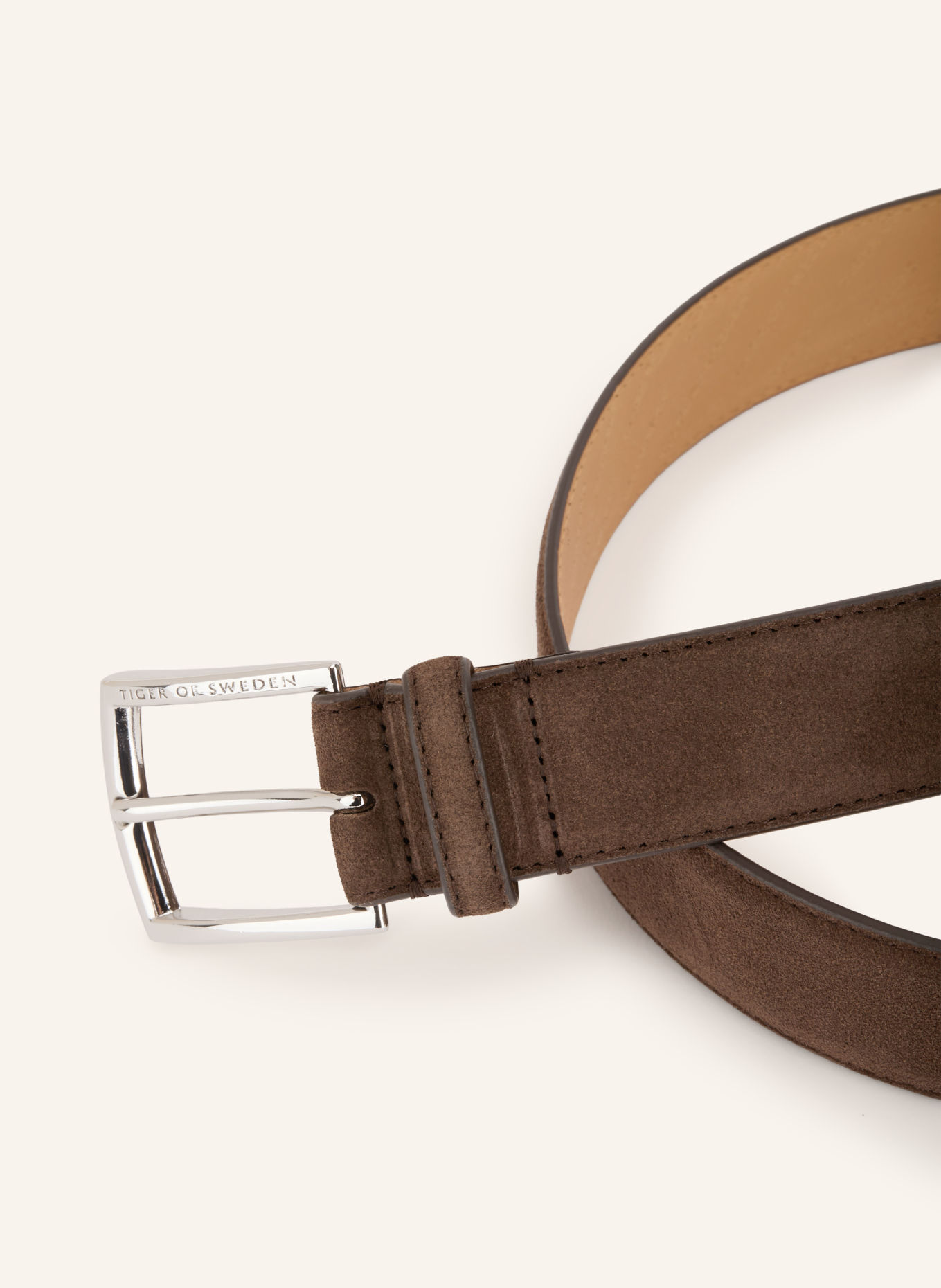 TIGER OF SWEDEN Leren riem BERGSTORMS: MARRON FONCÉ / ZILVER