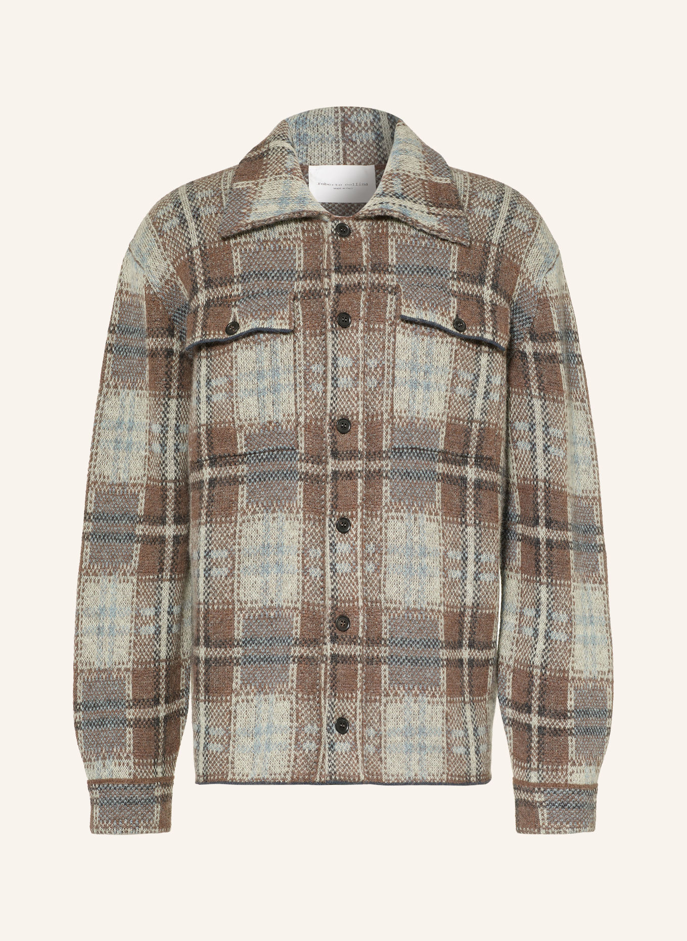 roberto collina Stickad overshirt i alpacka: LJUSGRÖN / BRUN / LJUSBLÅ