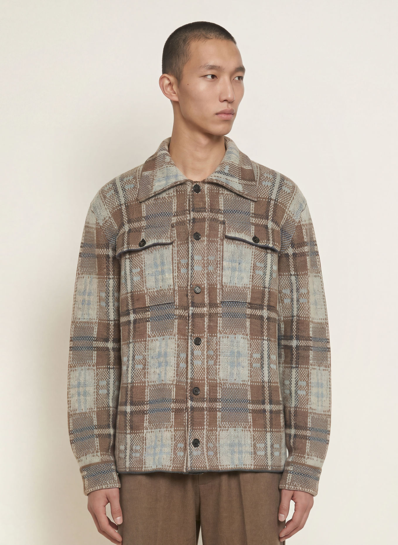roberto collina Stickad overshirt i alpacka: LJUSGRÖN / BRUN / LJUSBLÅ