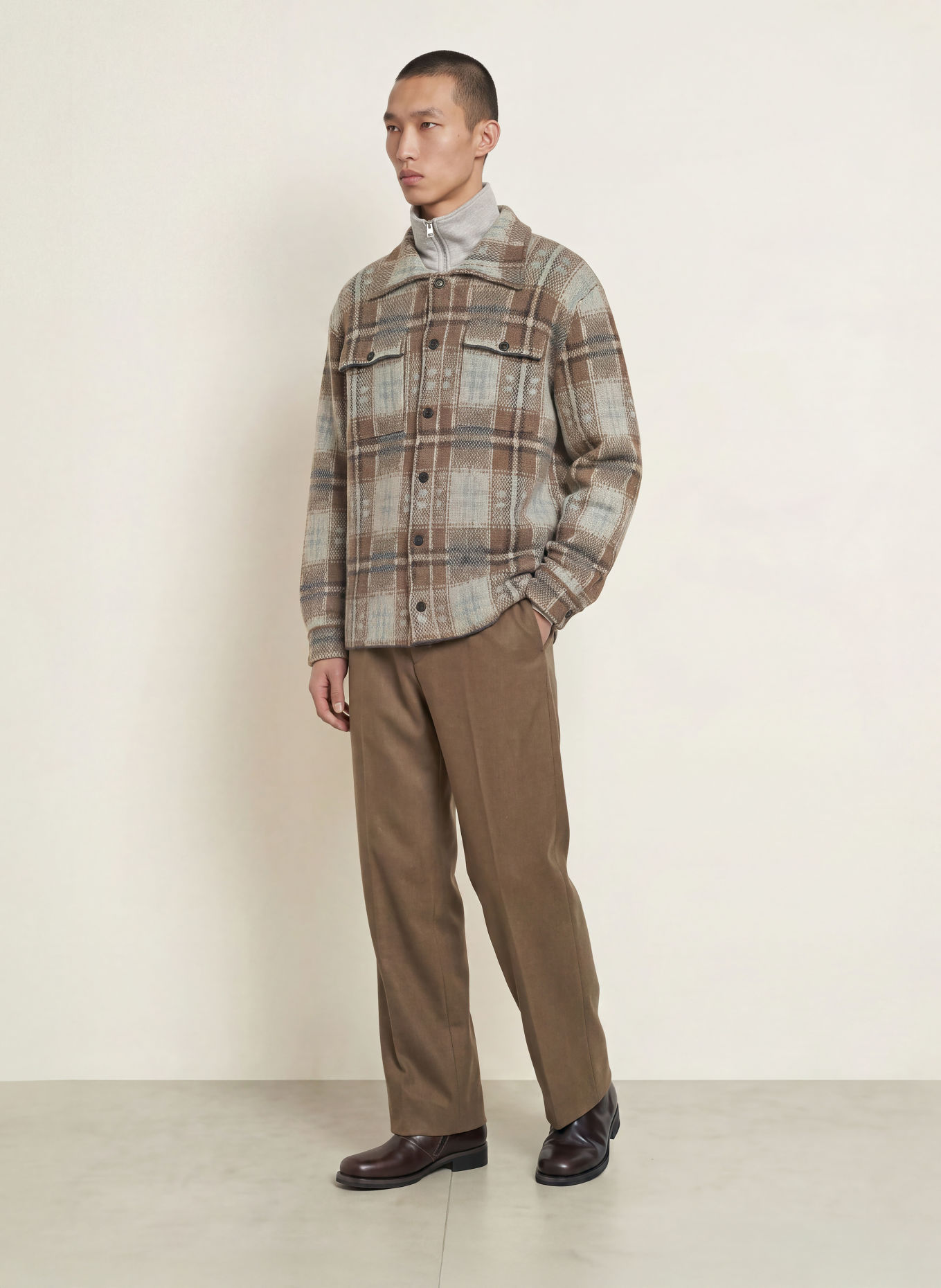 roberto collina Stickad overshirt i alpacka: LJUSGRÖN / BRUN / LJUSBLÅ