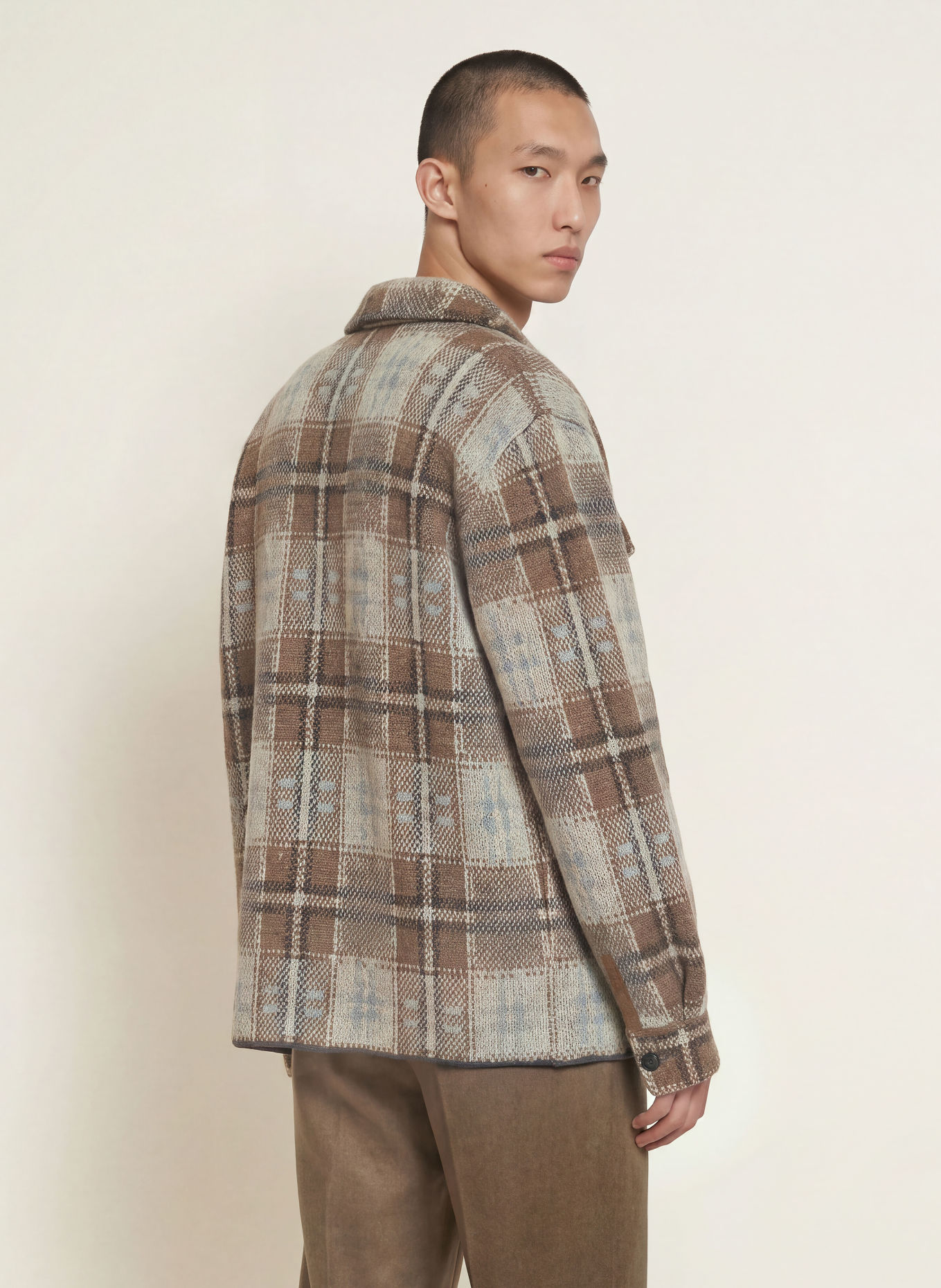 roberto collina Stickad overshirt i alpacka: LJUSGRÖN / BRUN / LJUSBLÅ