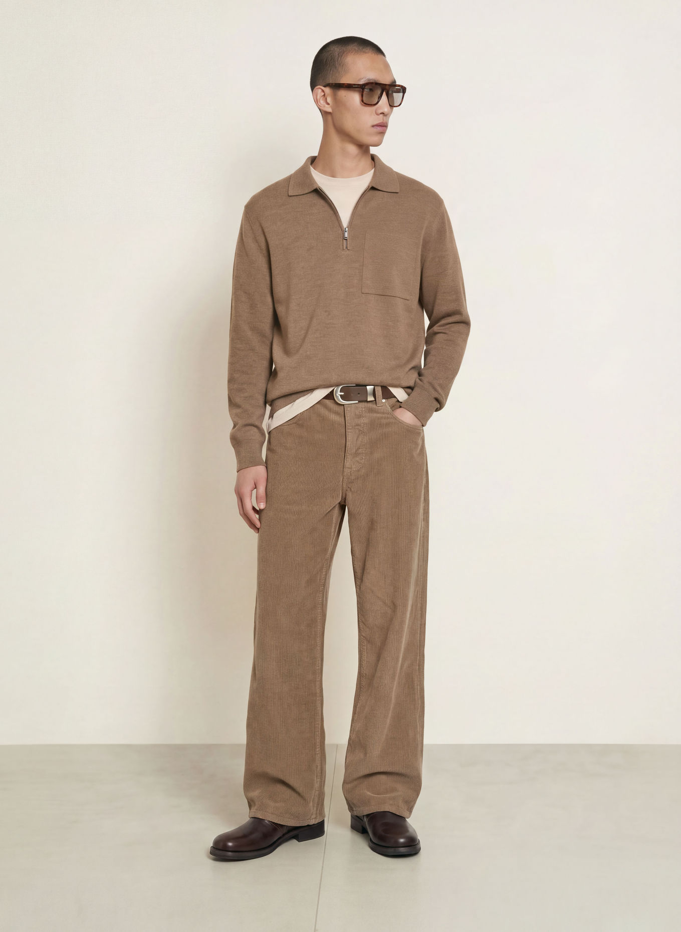 roberto collina Merinowool Knit polo shirt: LIGHT BROWN