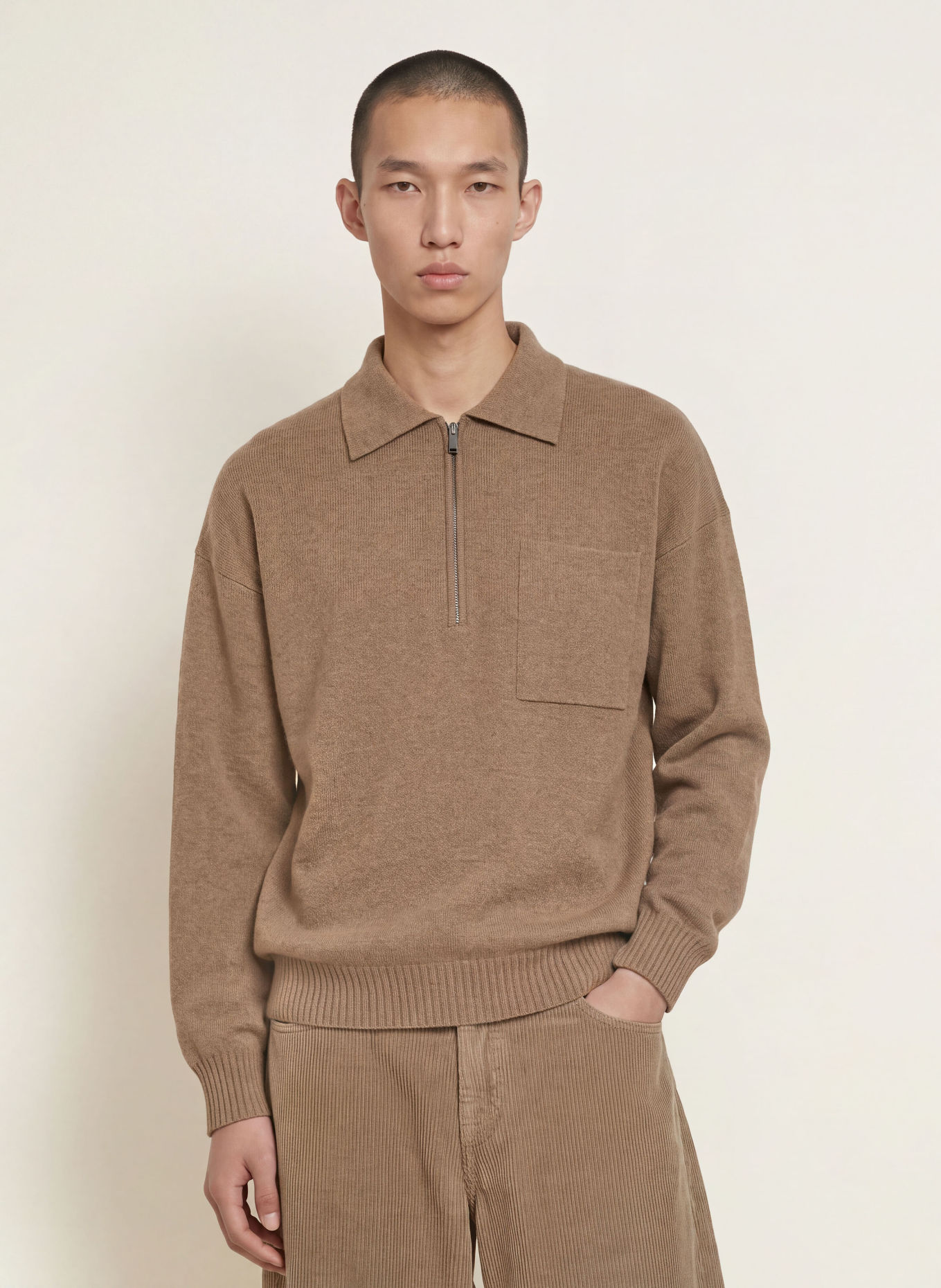roberto collina Merinowool Knit polo shirt: LIGHT BROWN