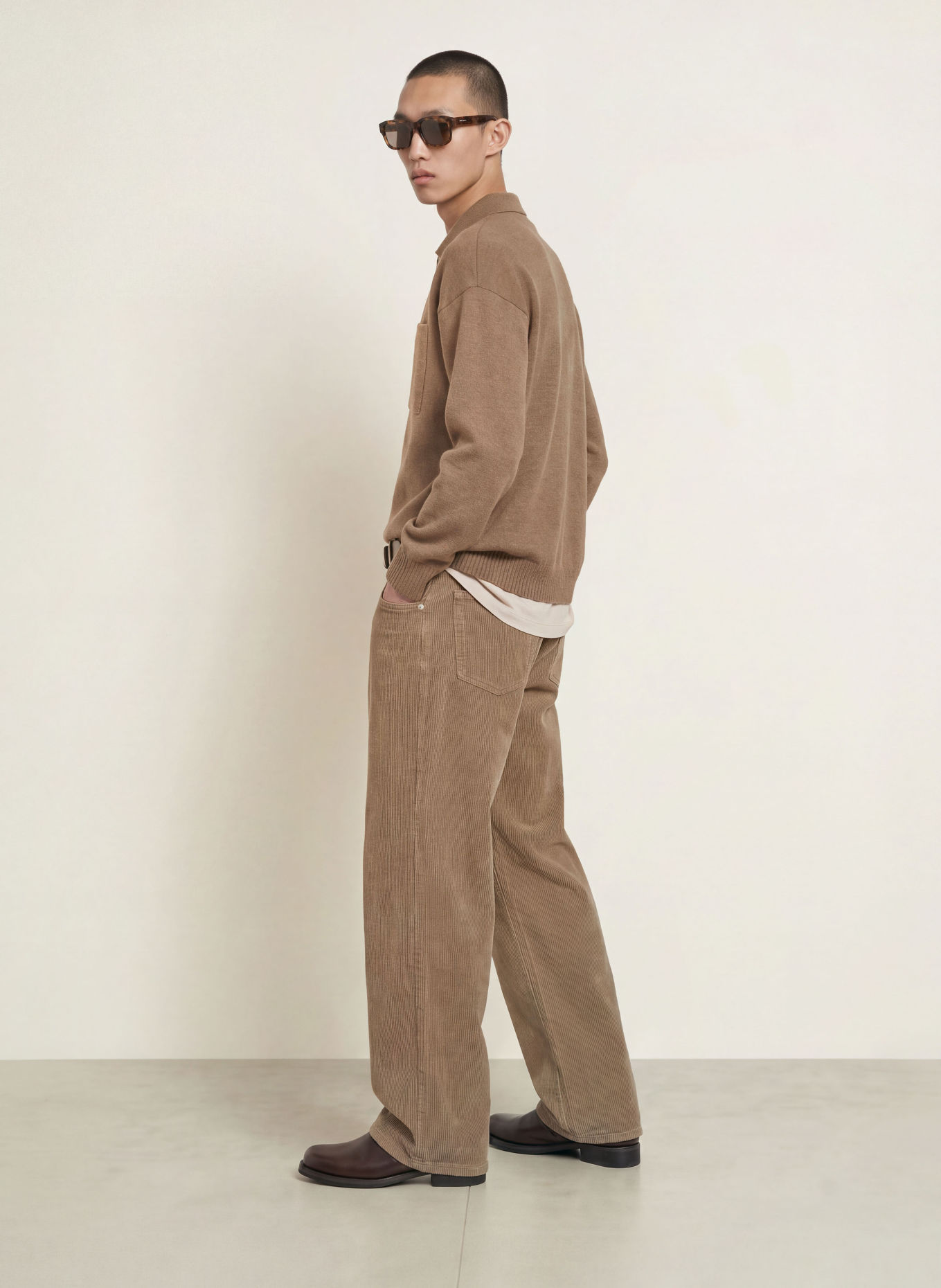 roberto collina Merinowool Knit polo shirt: LIGHT BROWN