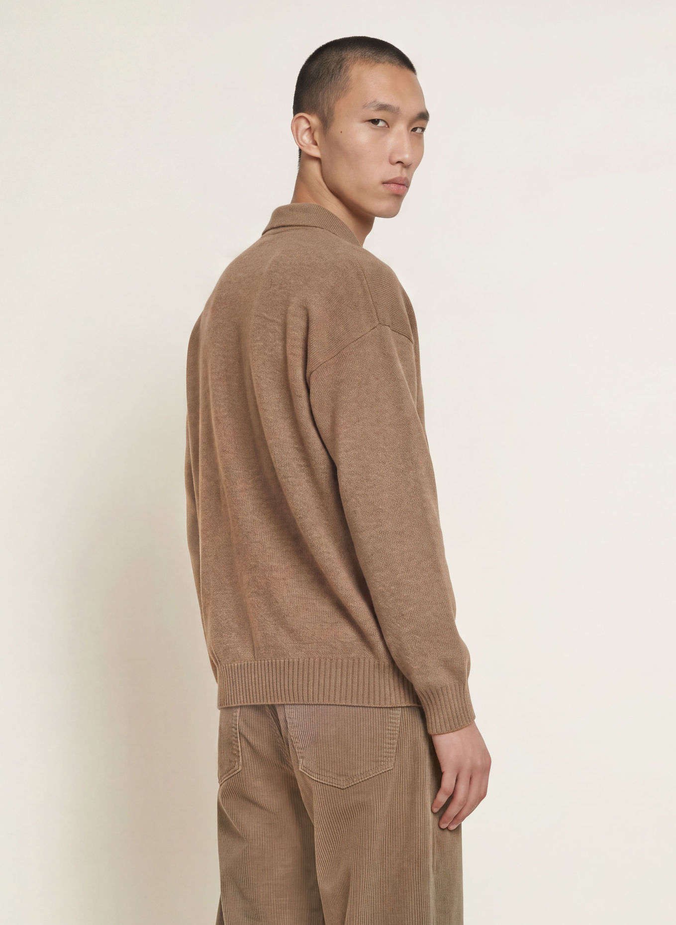 roberto collina Merinowool Knit polo shirt: LIGHT BROWN