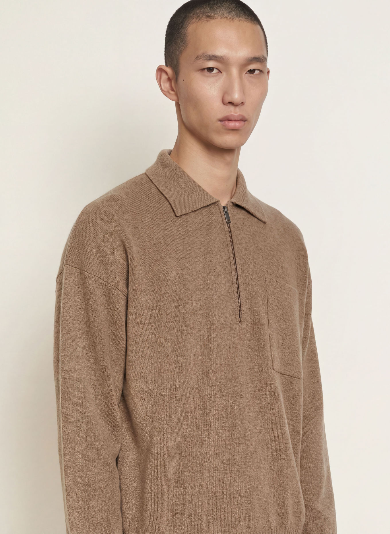 roberto collina Merinowool Knit polo shirt: LIGHT BROWN