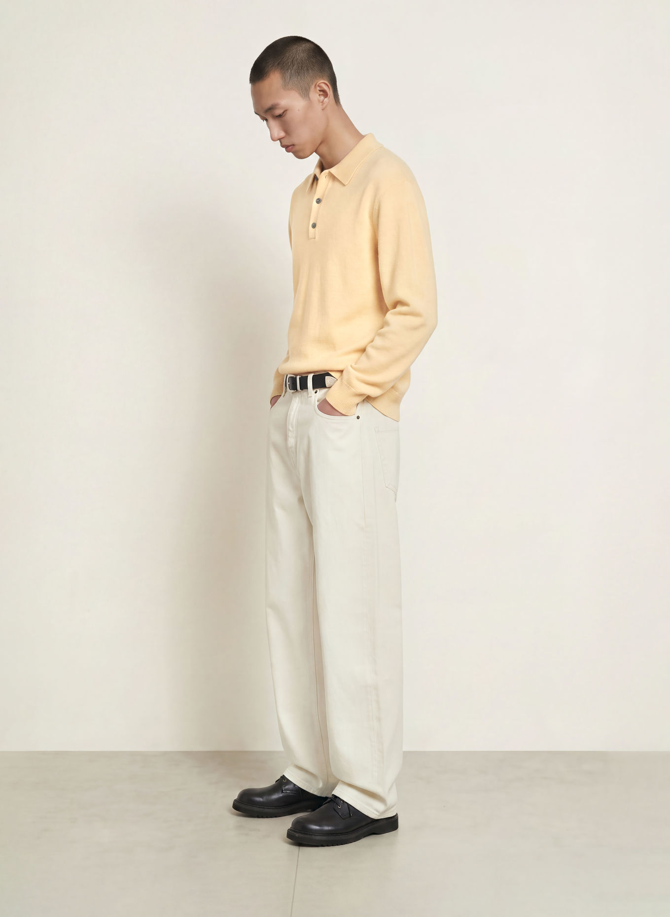 FRAME Gebreid poloshirt: LICHTGEEL