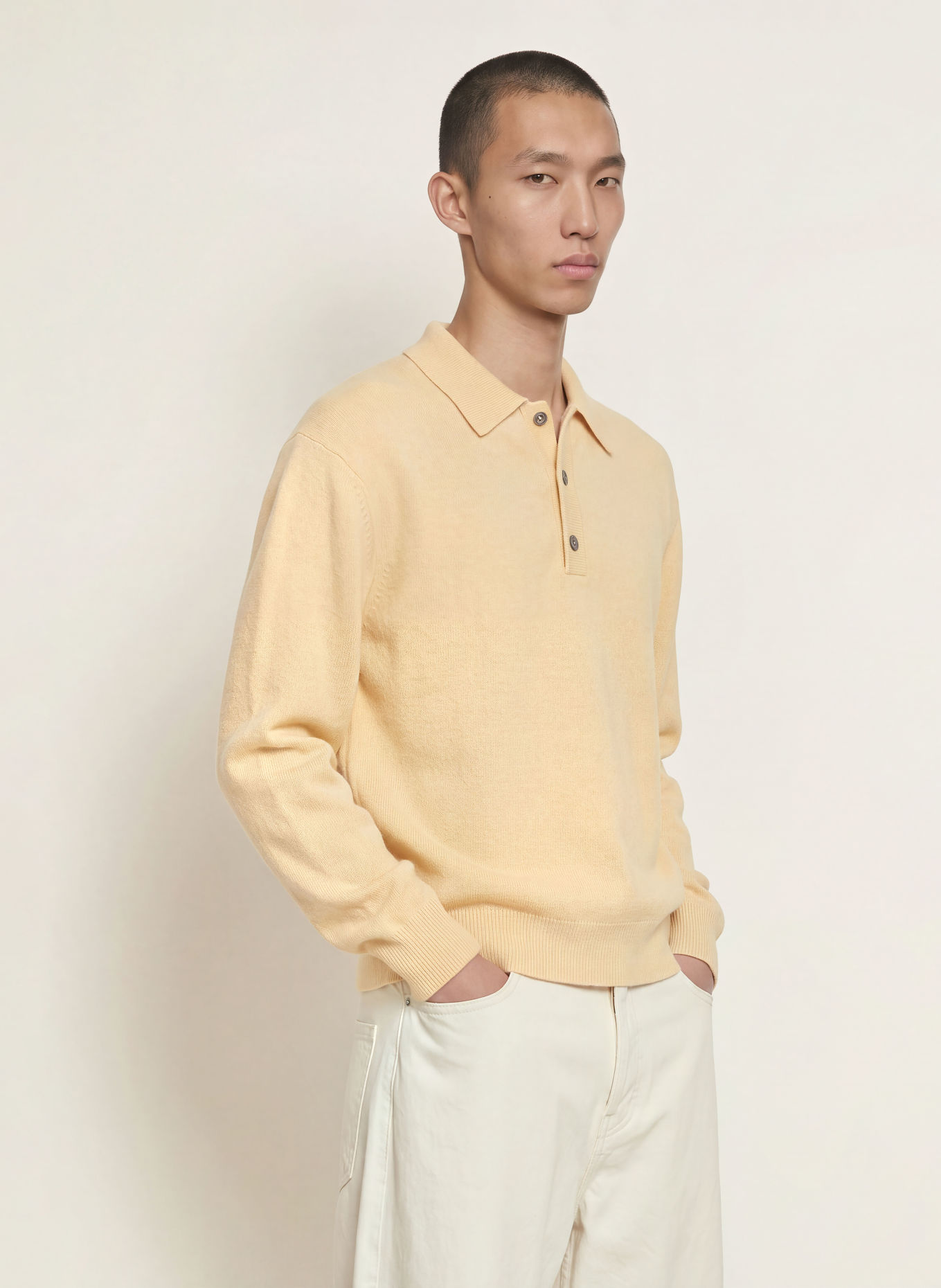 FRAME Gebreid poloshirt: LICHTGEEL