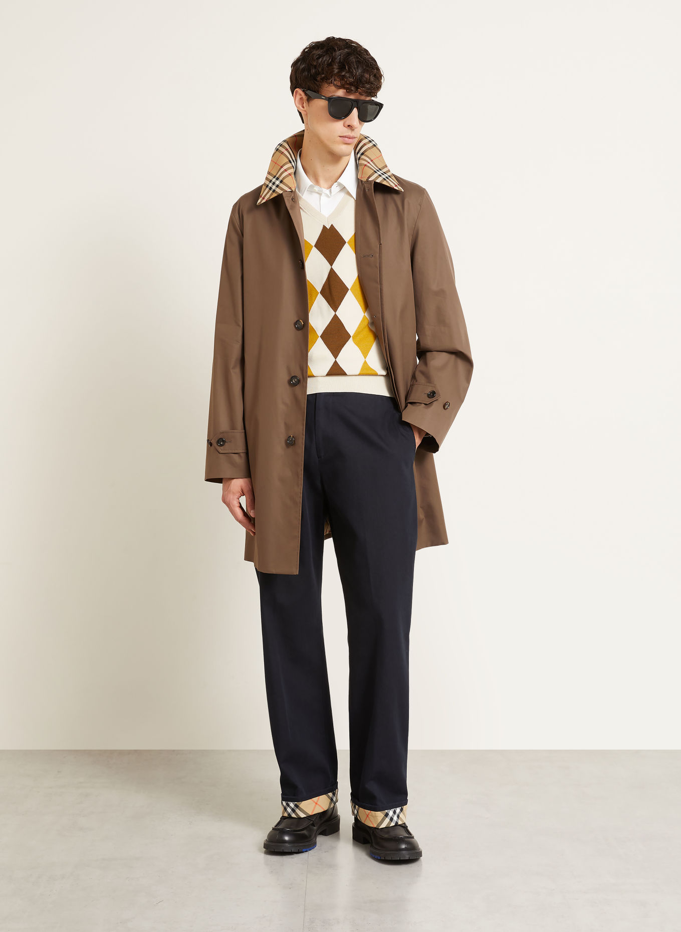 BURBERRY Mantel TOTTENHAM mit abnehmbarem Kragen: BRAUN / HELLBRAUN / ROT