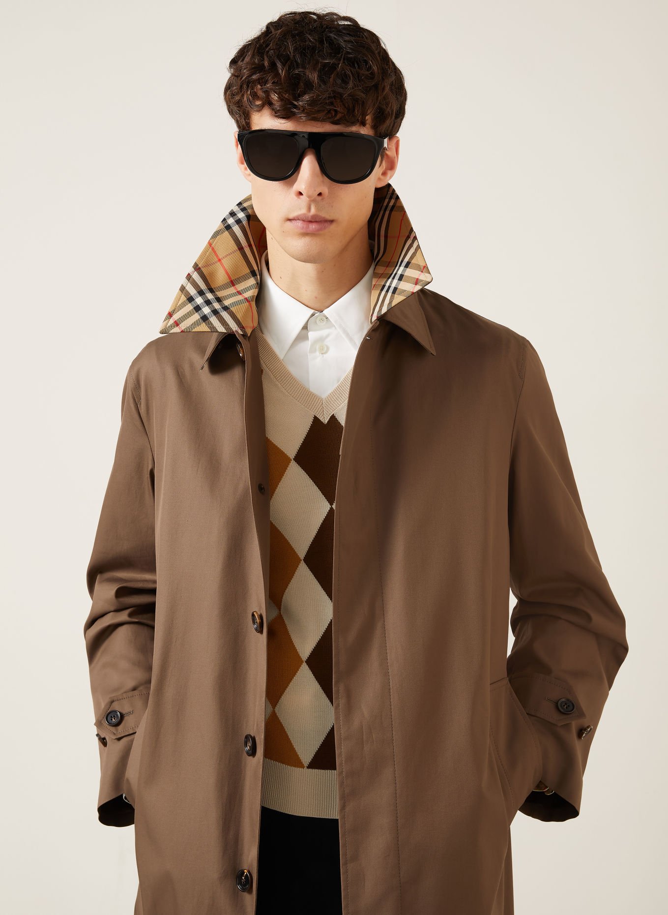 BURBERRY Mantel TOTTENHAM mit abnehmbarem Kragen: BRAUN / HELLBRAUN / ROT