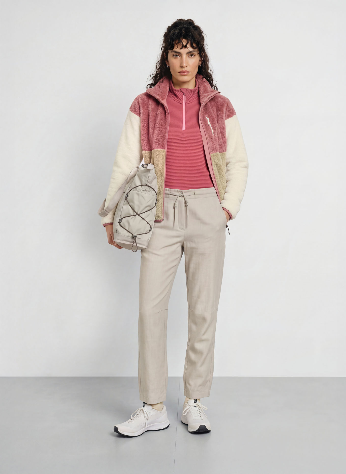 me°ru' Fleecejacke NUNAVUT: BEIGE / ALTROSA / WEISS
