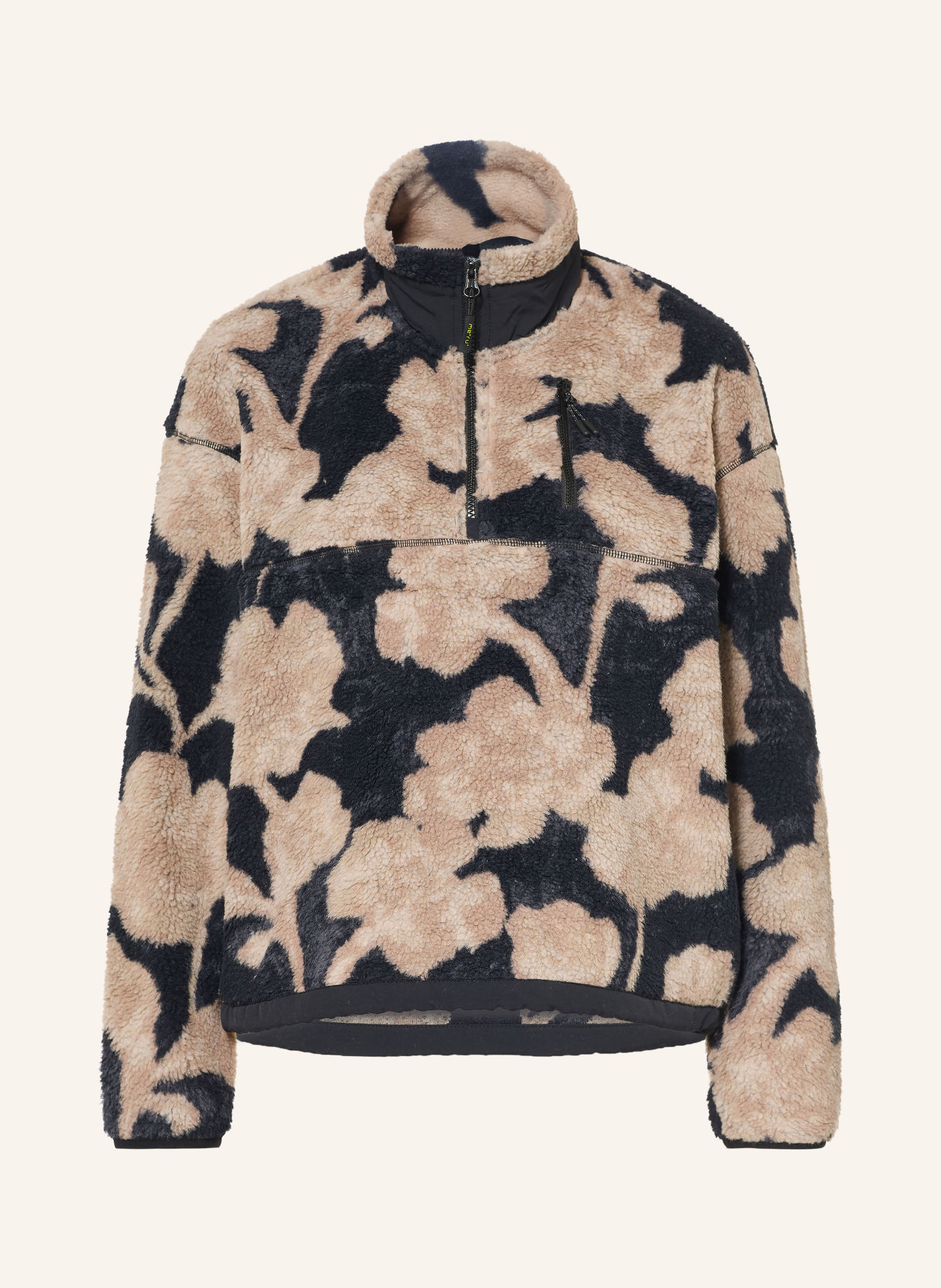 me°ru' AMIENS Half-zip sweater with Teddy Fleece Turtleneck: BLACK / CAMEL