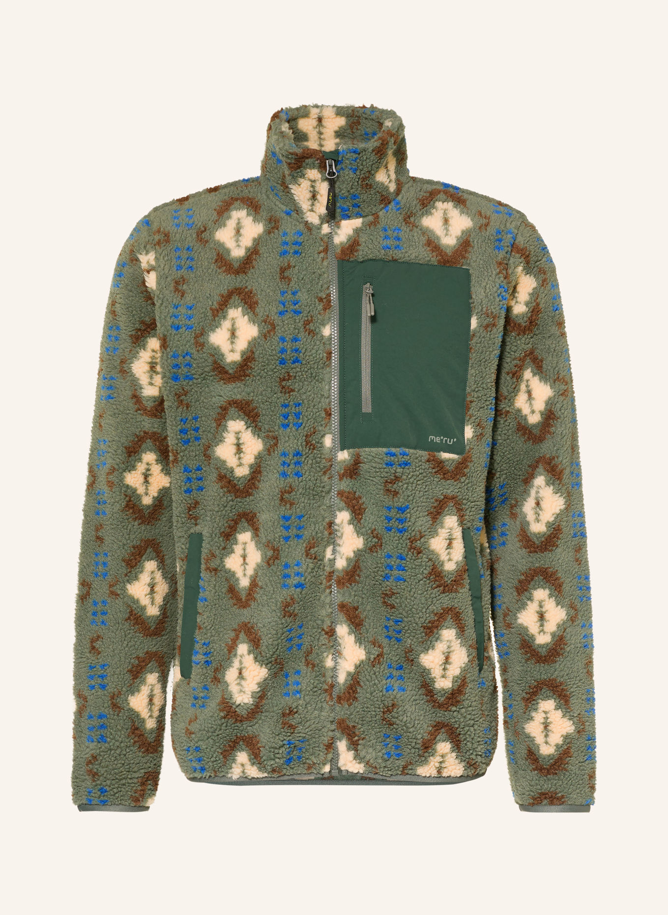 me°ru' Jachetă din fleece RENNES: VERDE / MARO ÎNCHIS / CREM