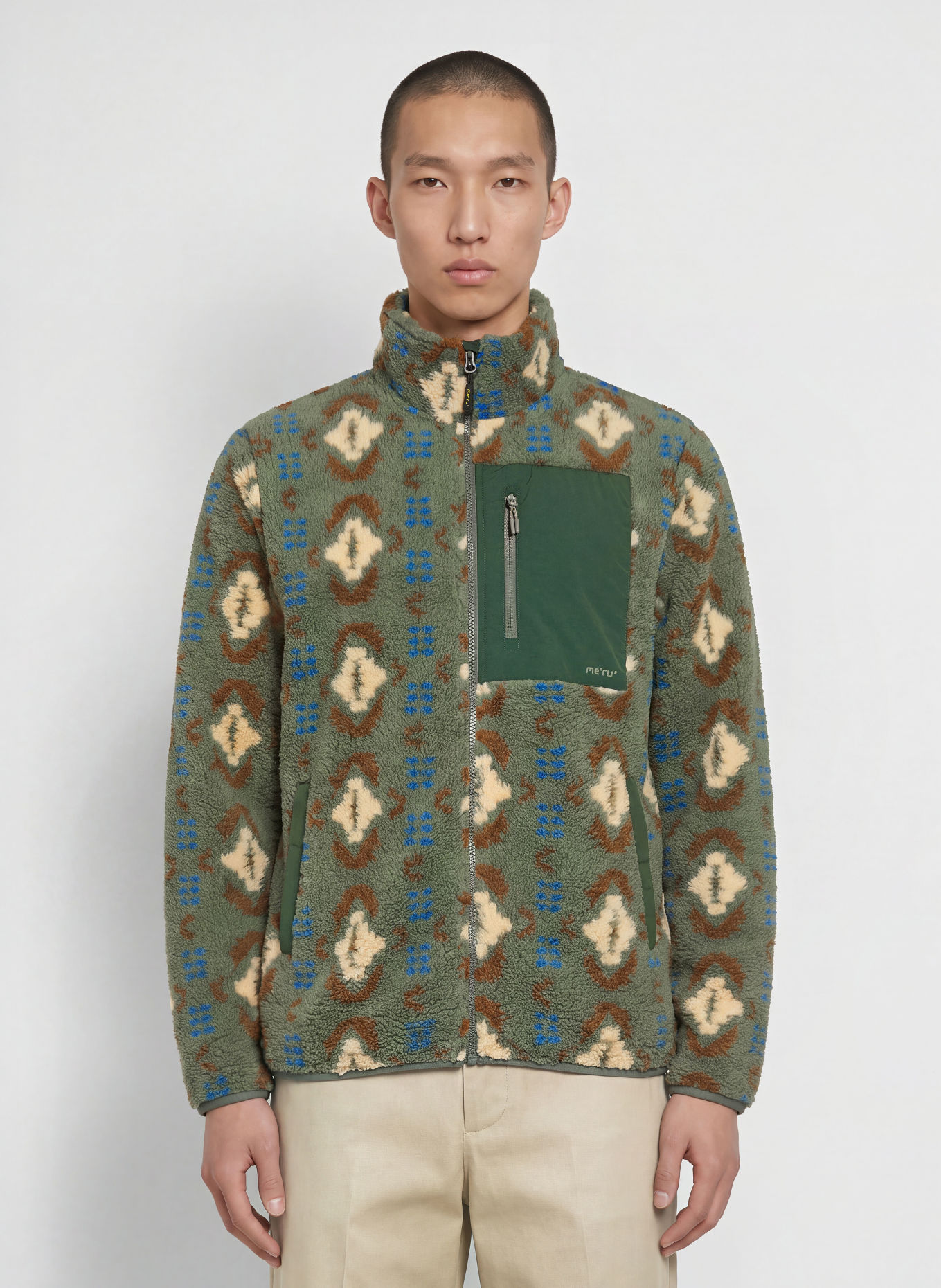 me°ru' Jachetă din fleece RENNES: VERDE / MARO ÎNCHIS / CREM