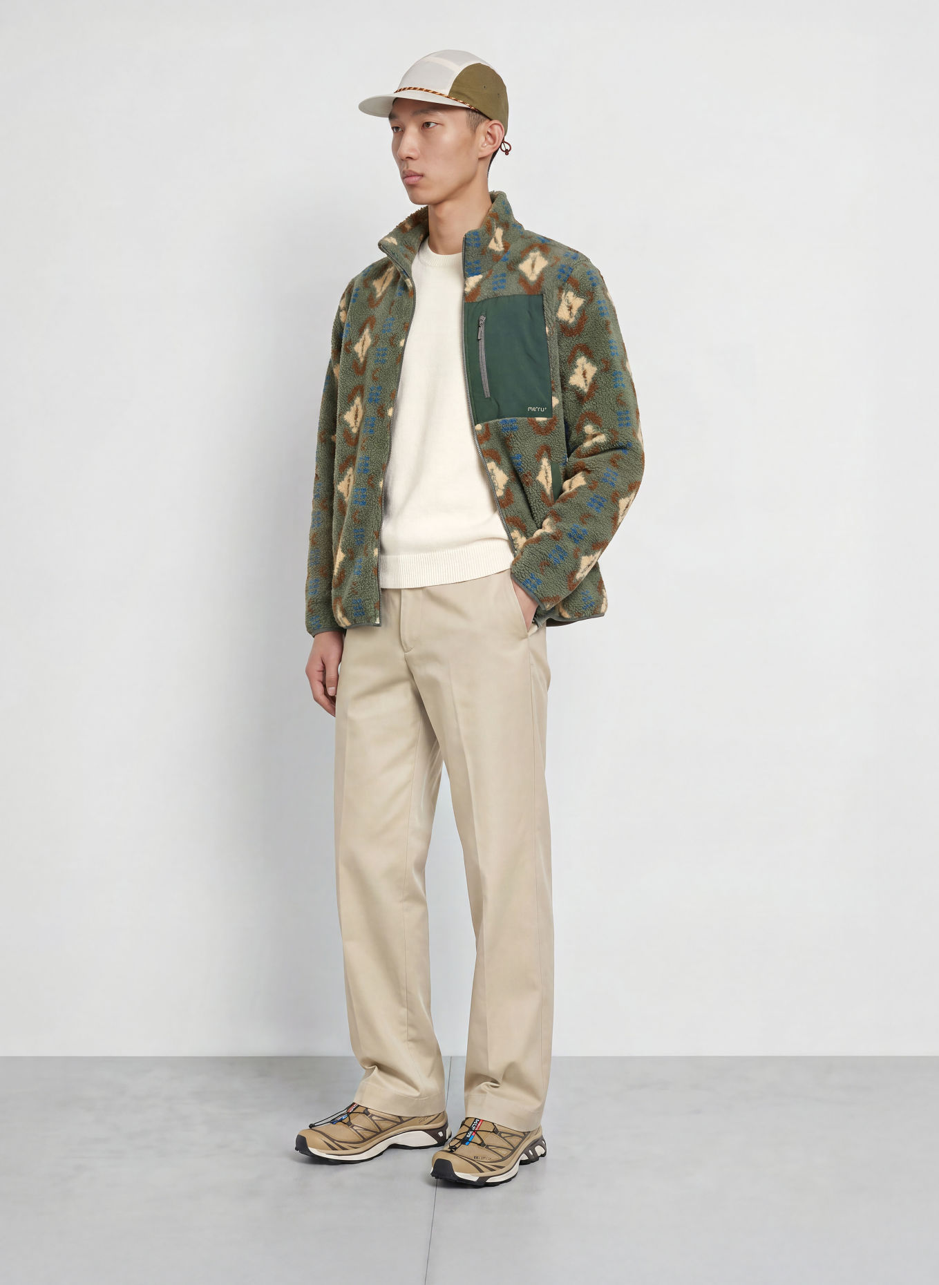 me°ru' Jachetă din fleece RENNES: VERDE / MARO ÎNCHIS / CREM