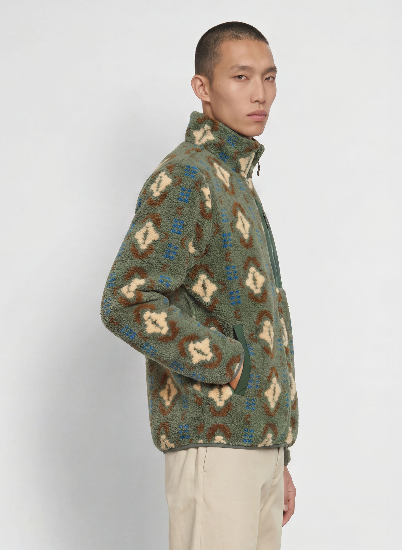 me°ru' Jachetă din fleece RENNES: VERDE / MARO ÎNCHIS / CREM