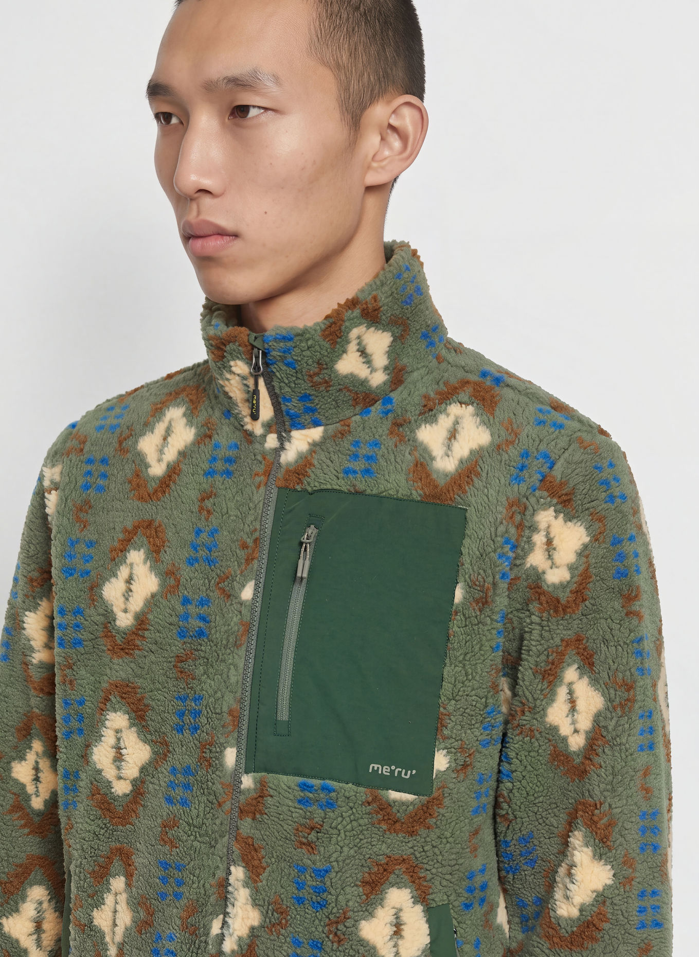 me°ru' Jachetă din fleece RENNES: VERDE / MARO ÎNCHIS / CREM