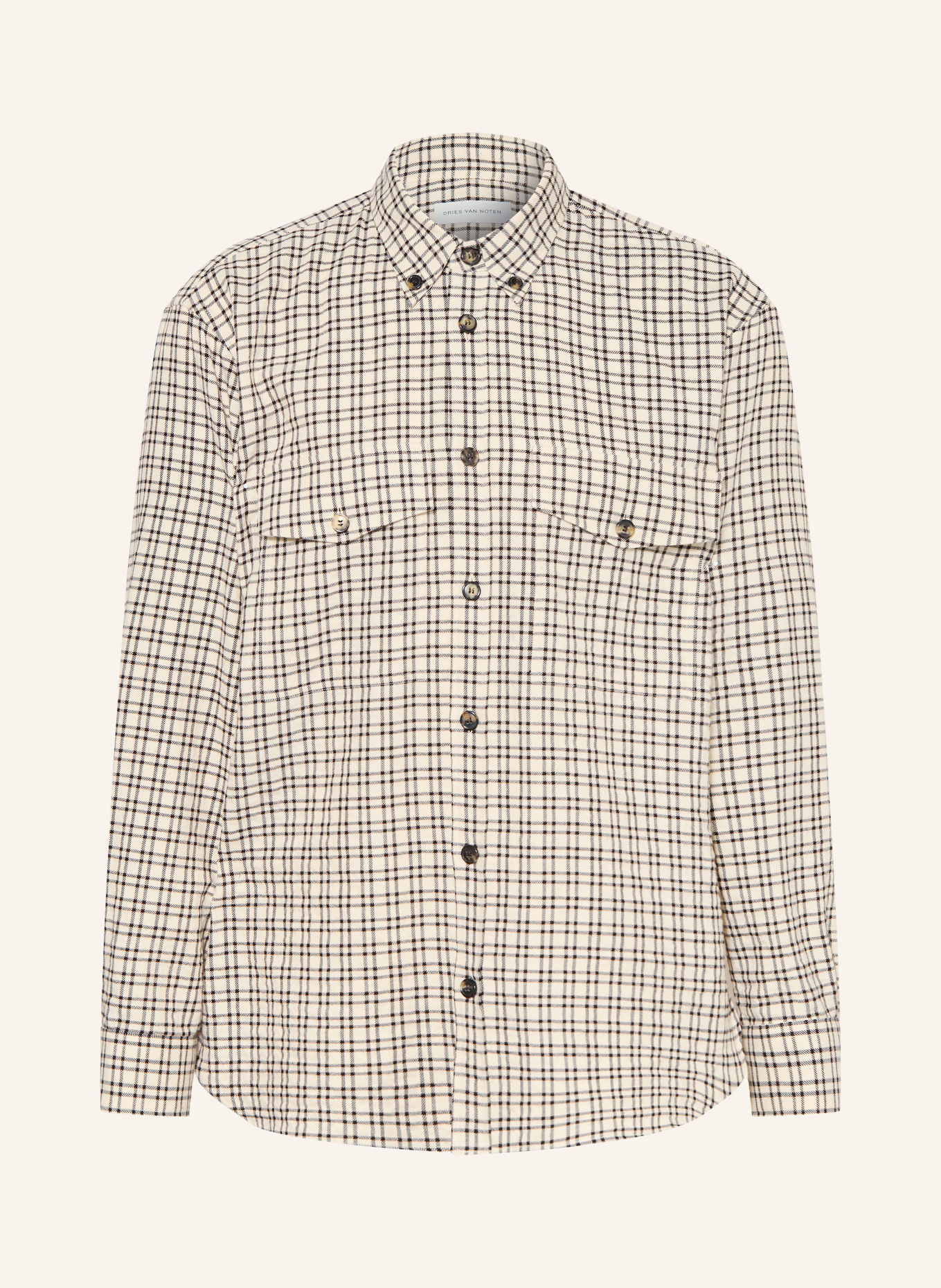 DRIES VAN NOTEN Comfort Fit Shirt: ECRU / LIGHT BROWN / BLACK