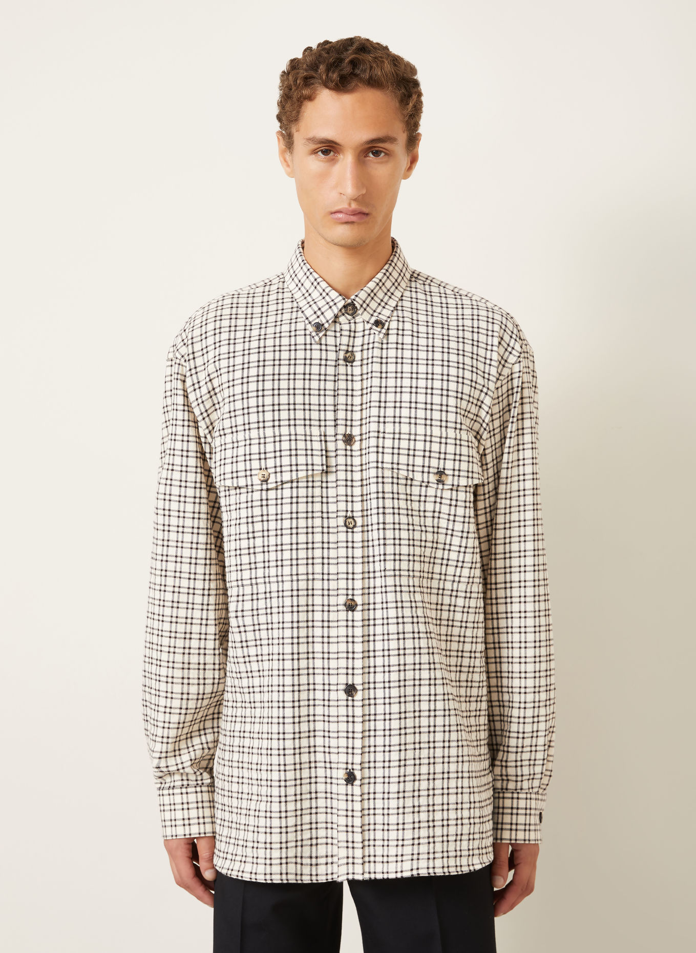 DRIES VAN NOTEN Comfort Fit Shirt: ECRU / LIGHT BROWN / BLACK