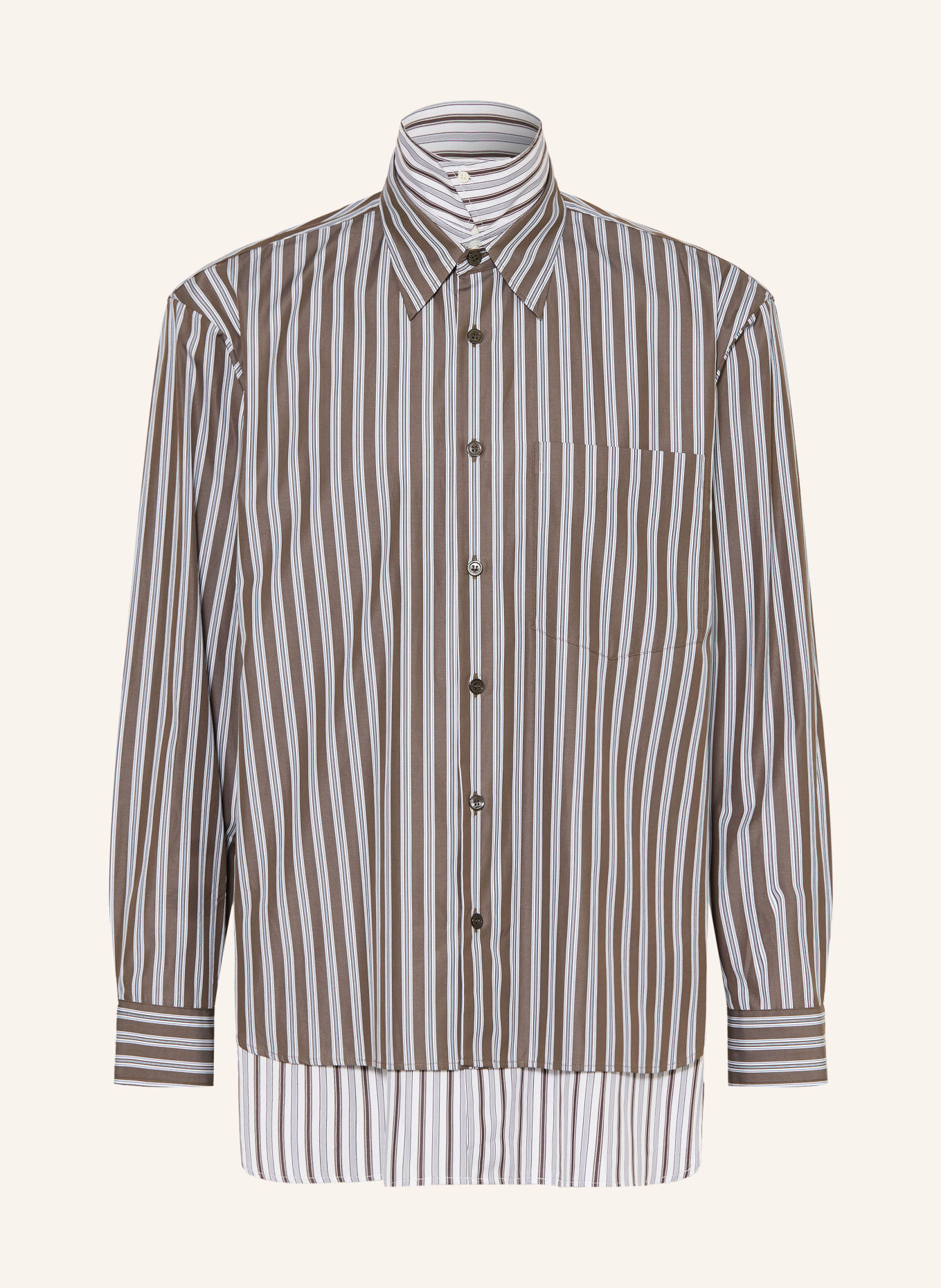 DRIES VAN NOTEN Loose-Fit Shirt: BROWN / LIGHT BLUE / WHITE