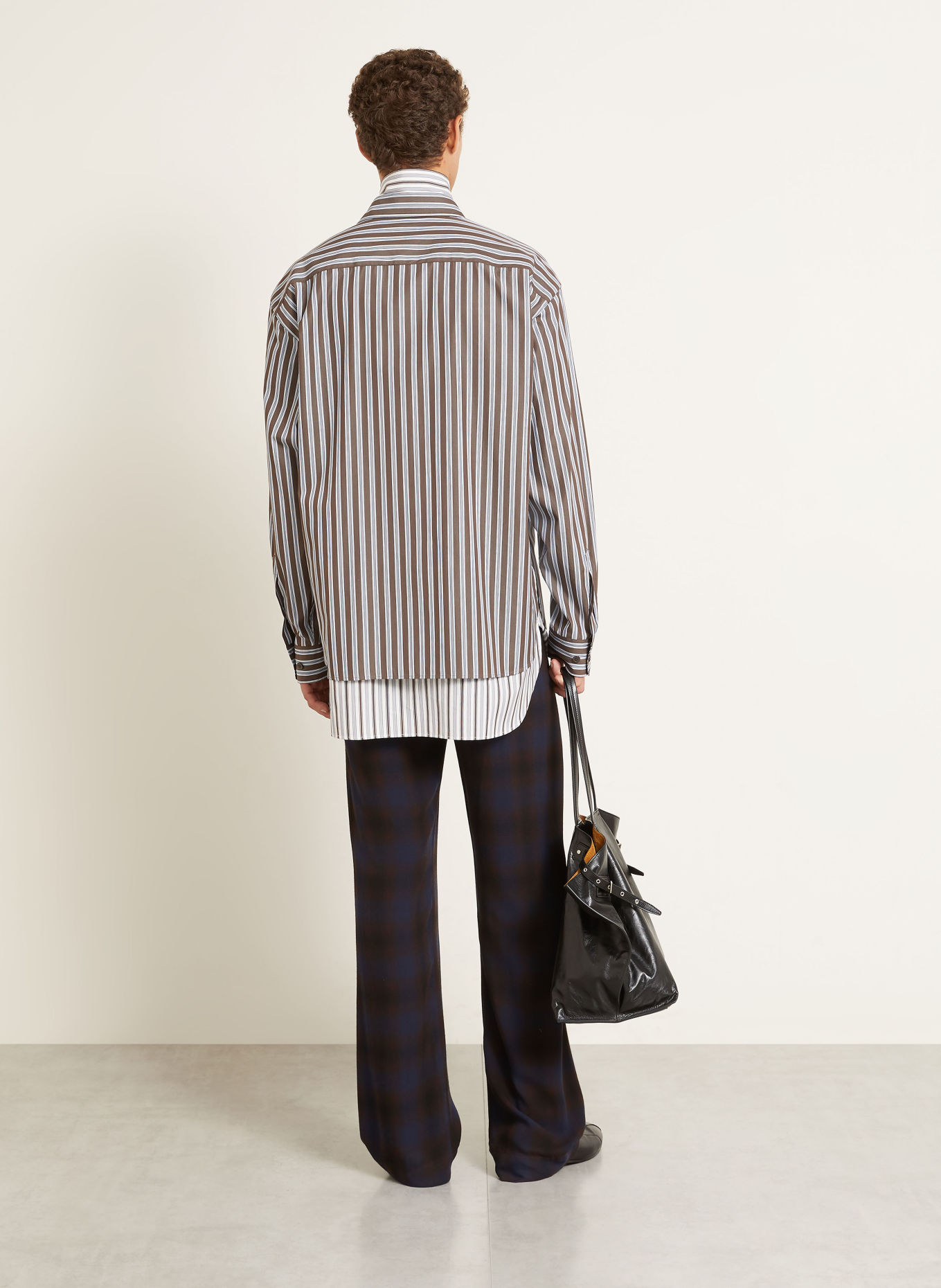 DRIES VAN NOTEN Loose-Fit Shirt: BROWN / LIGHT BLUE / WHITE