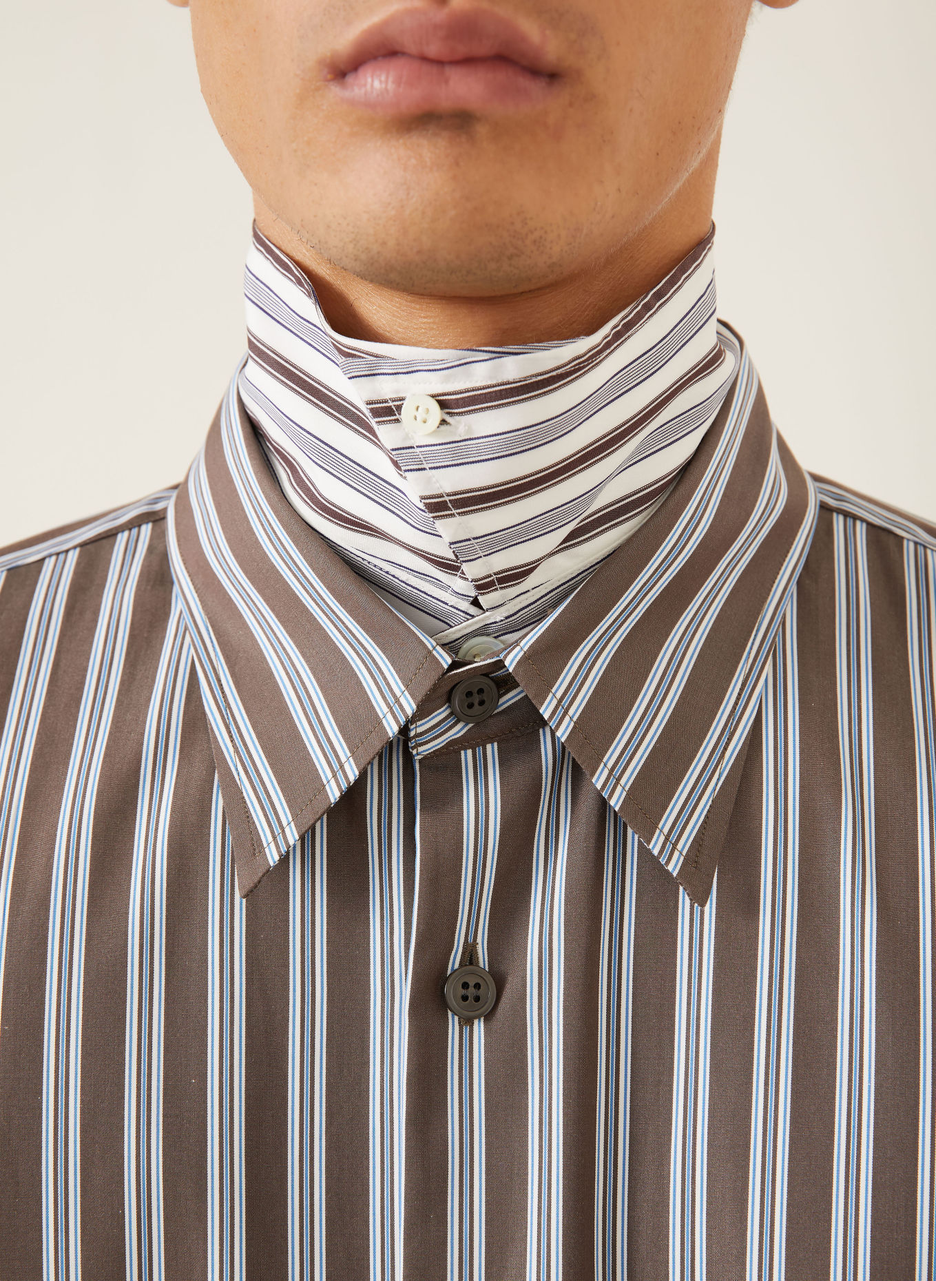 DRIES VAN NOTEN Loose-Fit Shirt: BROWN / LIGHT BLUE / WHITE