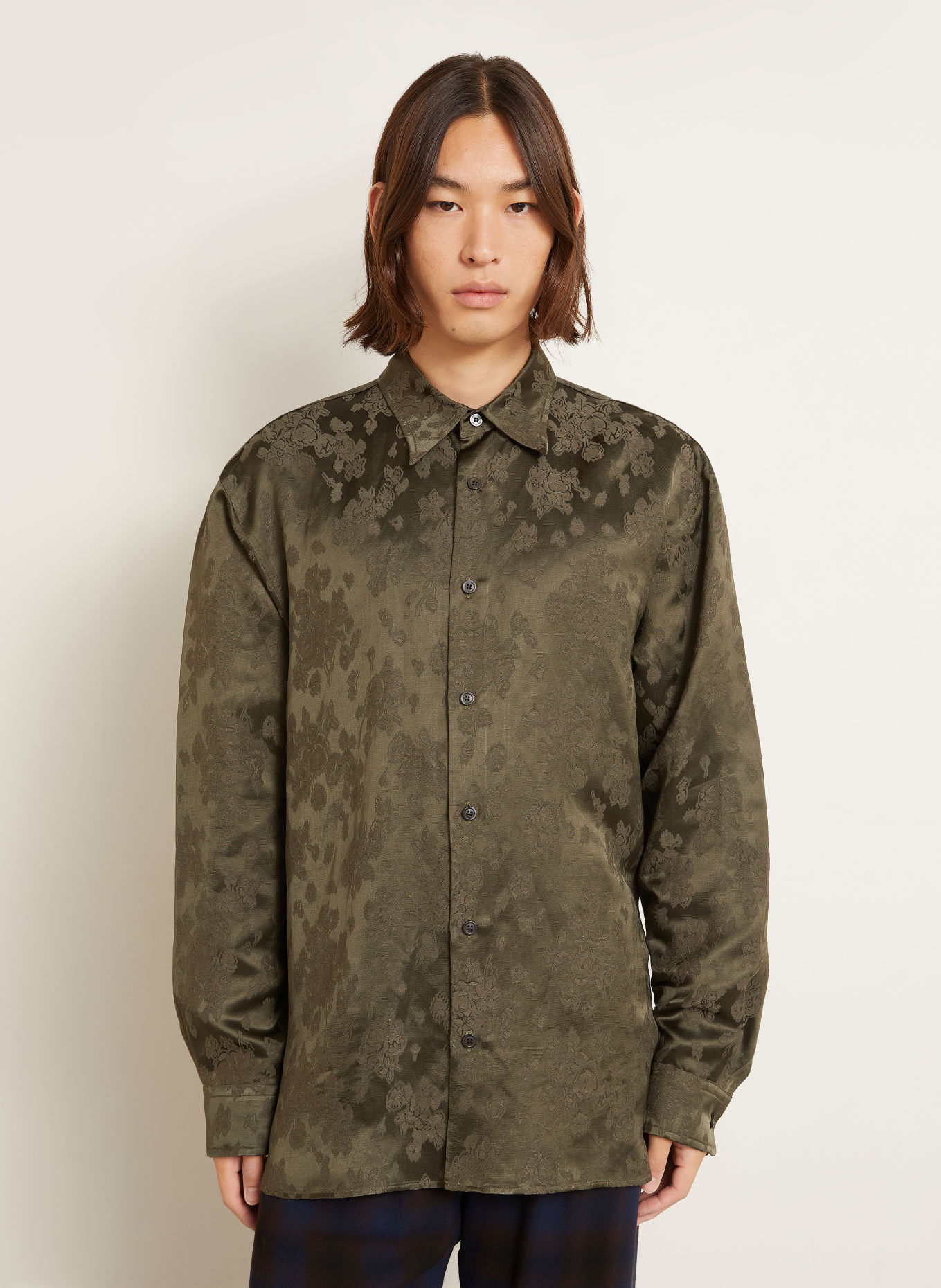 DRIES VAN NOTEN Jacquard-overhemd Comfort Fit: KAKI / OLIJF