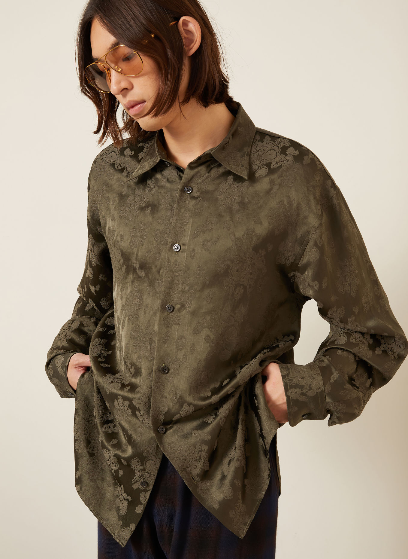 DRIES VAN NOTEN Jacquard-overhemd Comfort Fit: KAKI / OLIJF