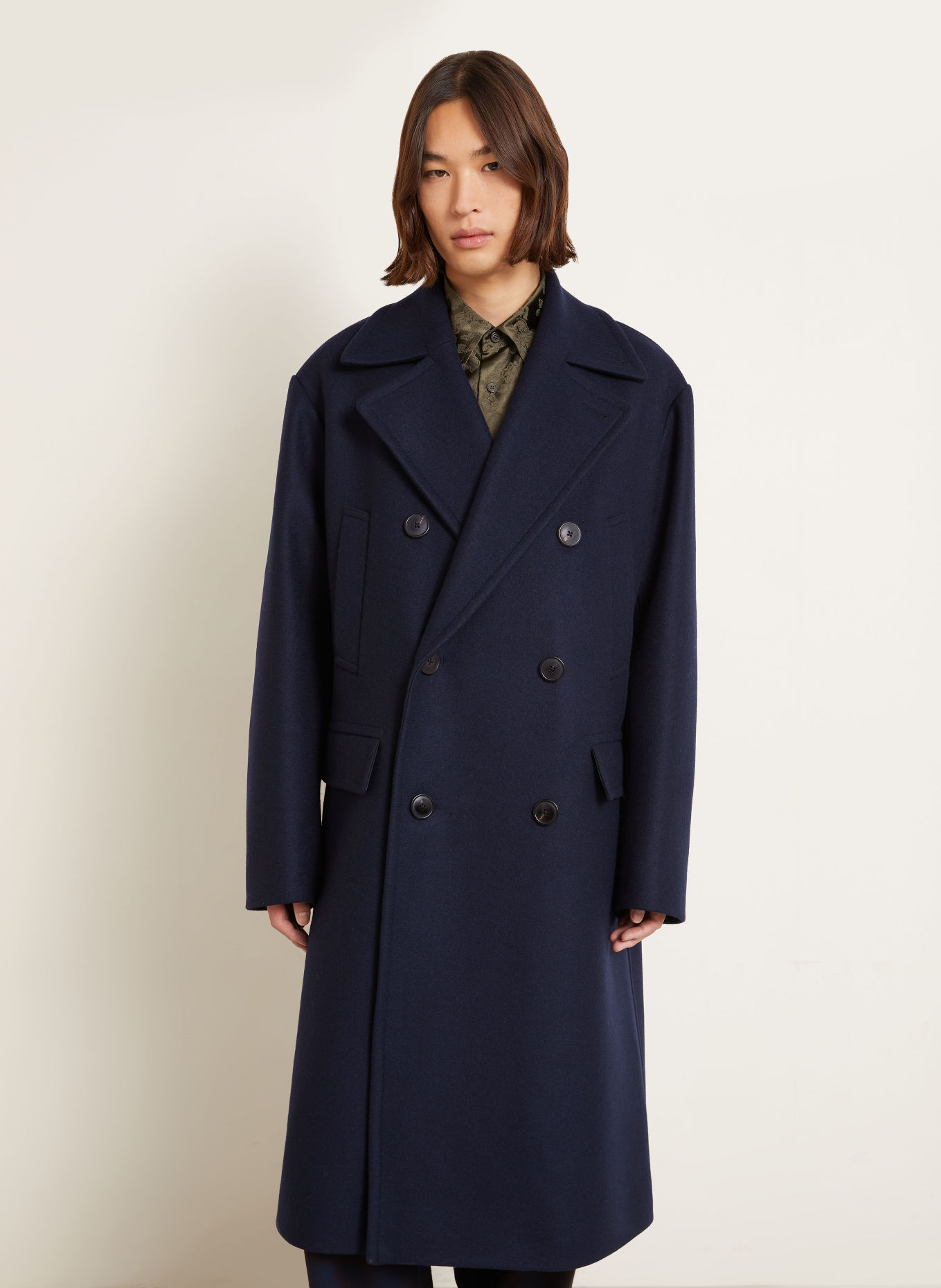 DRIES VAN NOTEN Wollen mantel: DONKERBLAUW