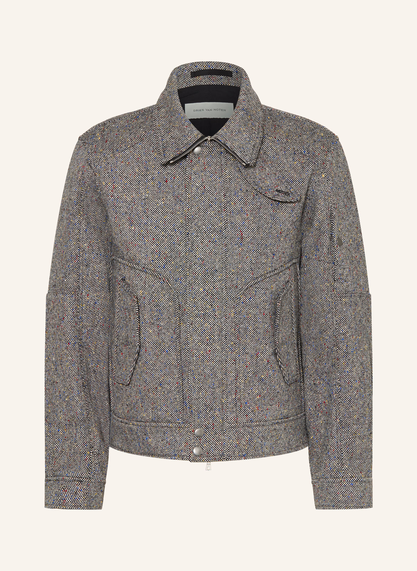 DRIES VAN NOTEN Tweed Bomber jacket: BLACK / BLUE / WHITE