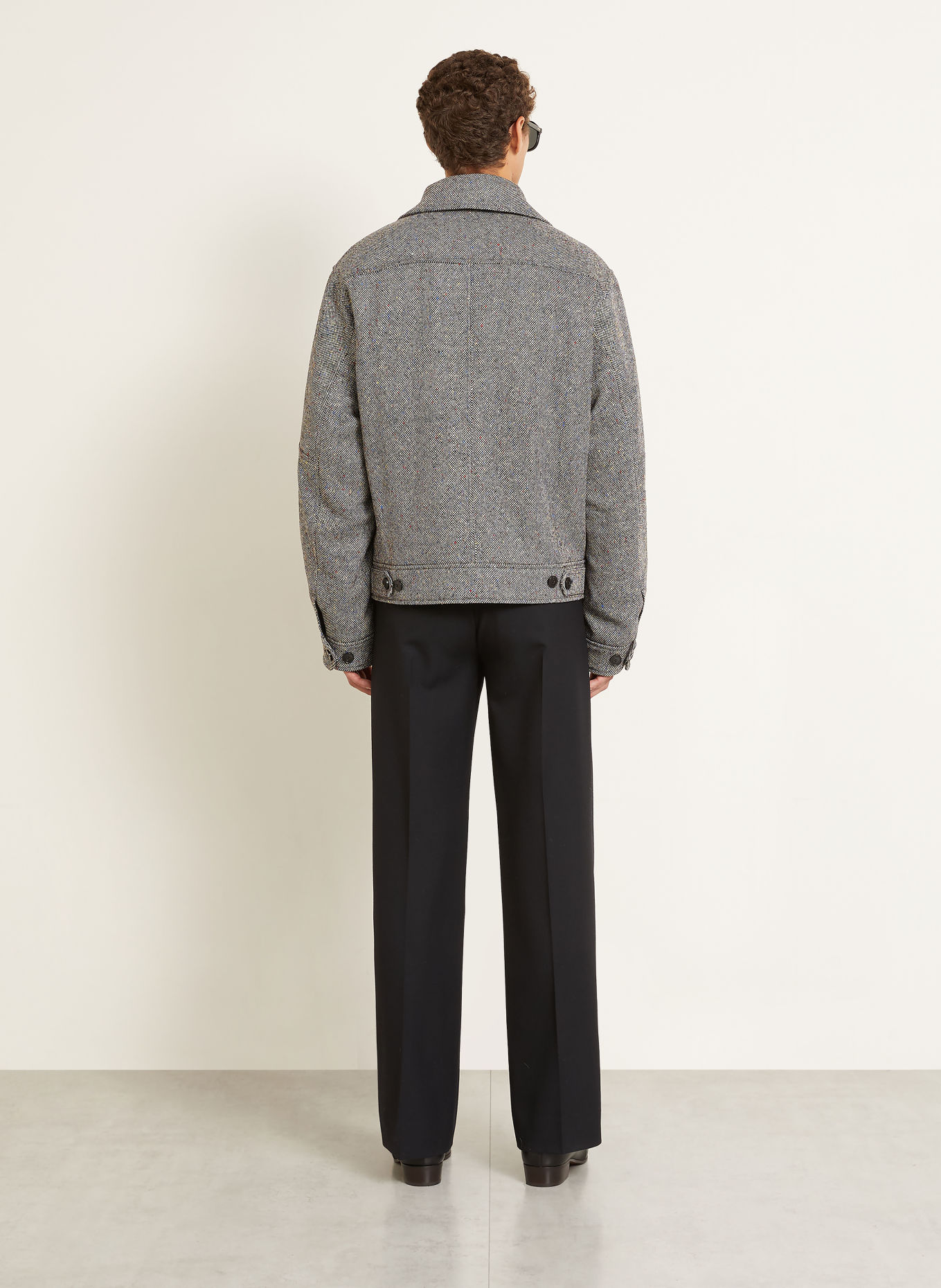 DRIES VAN NOTEN Tweed Bomber jacket: BLACK / BLUE / WHITE