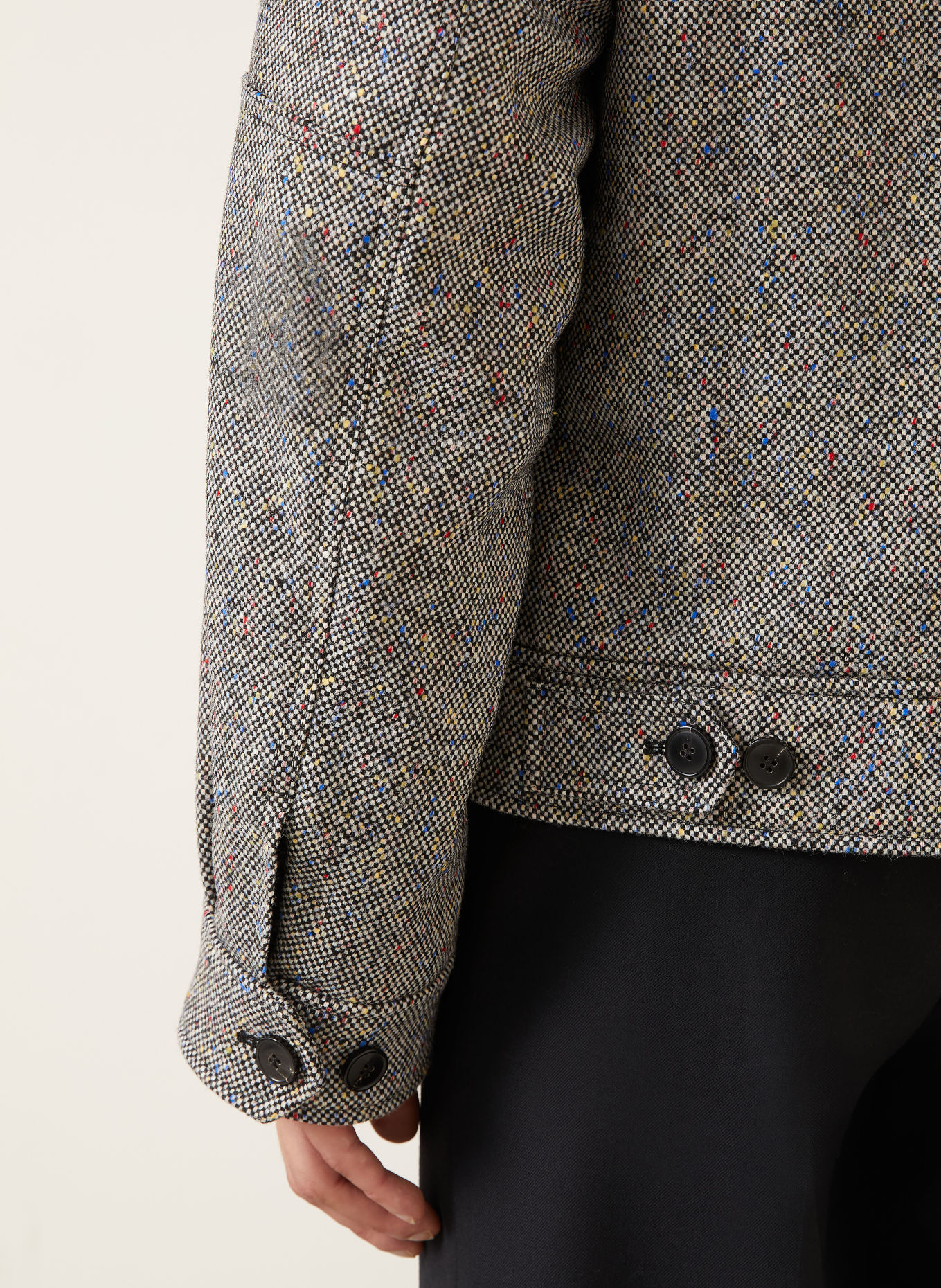 DRIES VAN NOTEN Tweed Bomber jacket: BLACK / BLUE / WHITE
