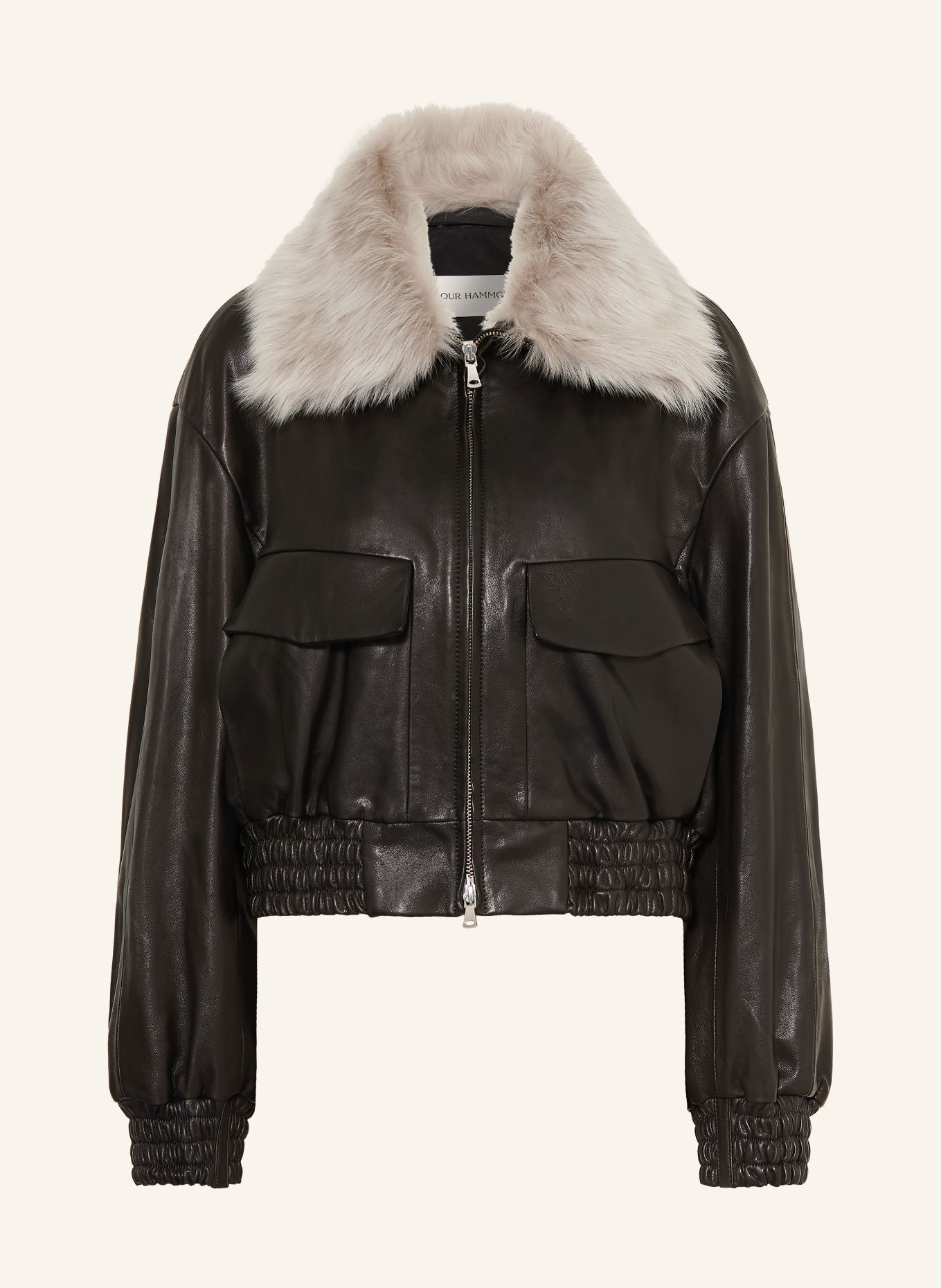 NOUR HAMMOUR ELLERY leather jacket with detachable collar: BLACK / LIGHT GRAY