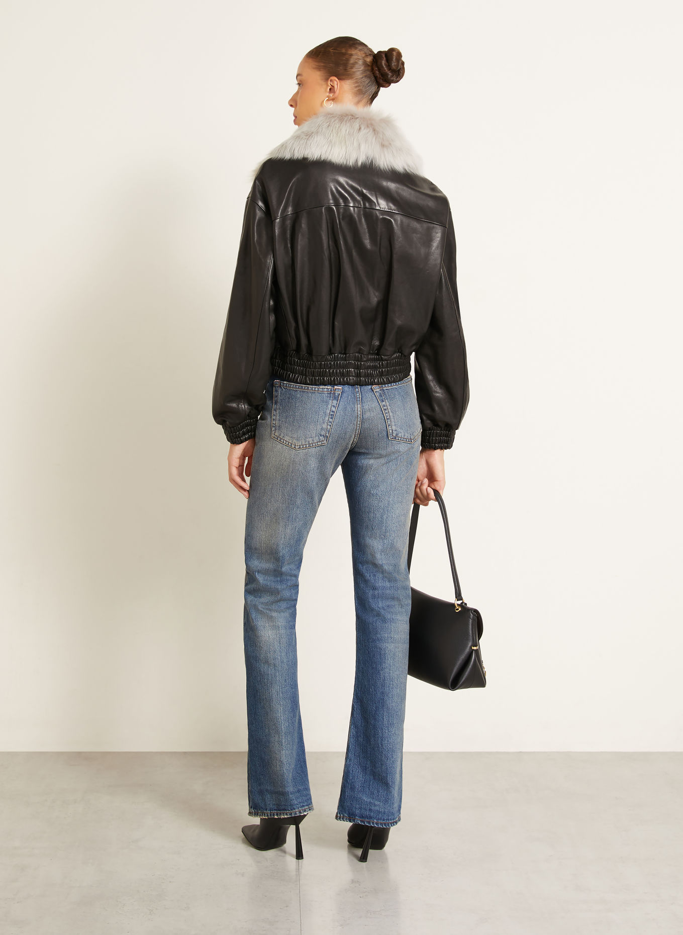 NOUR HAMMOUR ELLERY leather jacket with detachable collar: BLACK / LIGHT GRAY