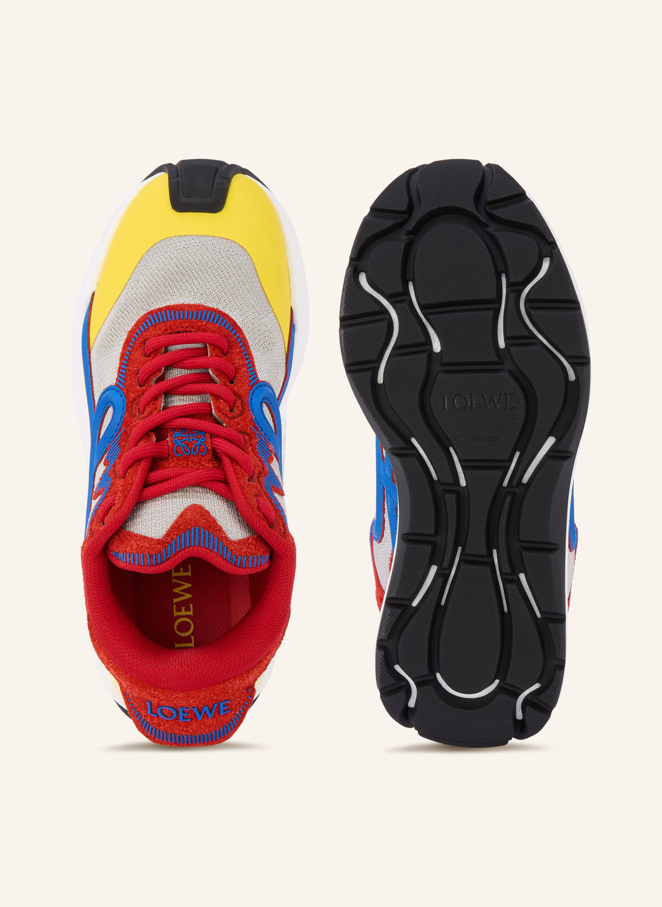 LOEWE POGO Sneakers: LIGHT GRAY / RED / DARK BLUE