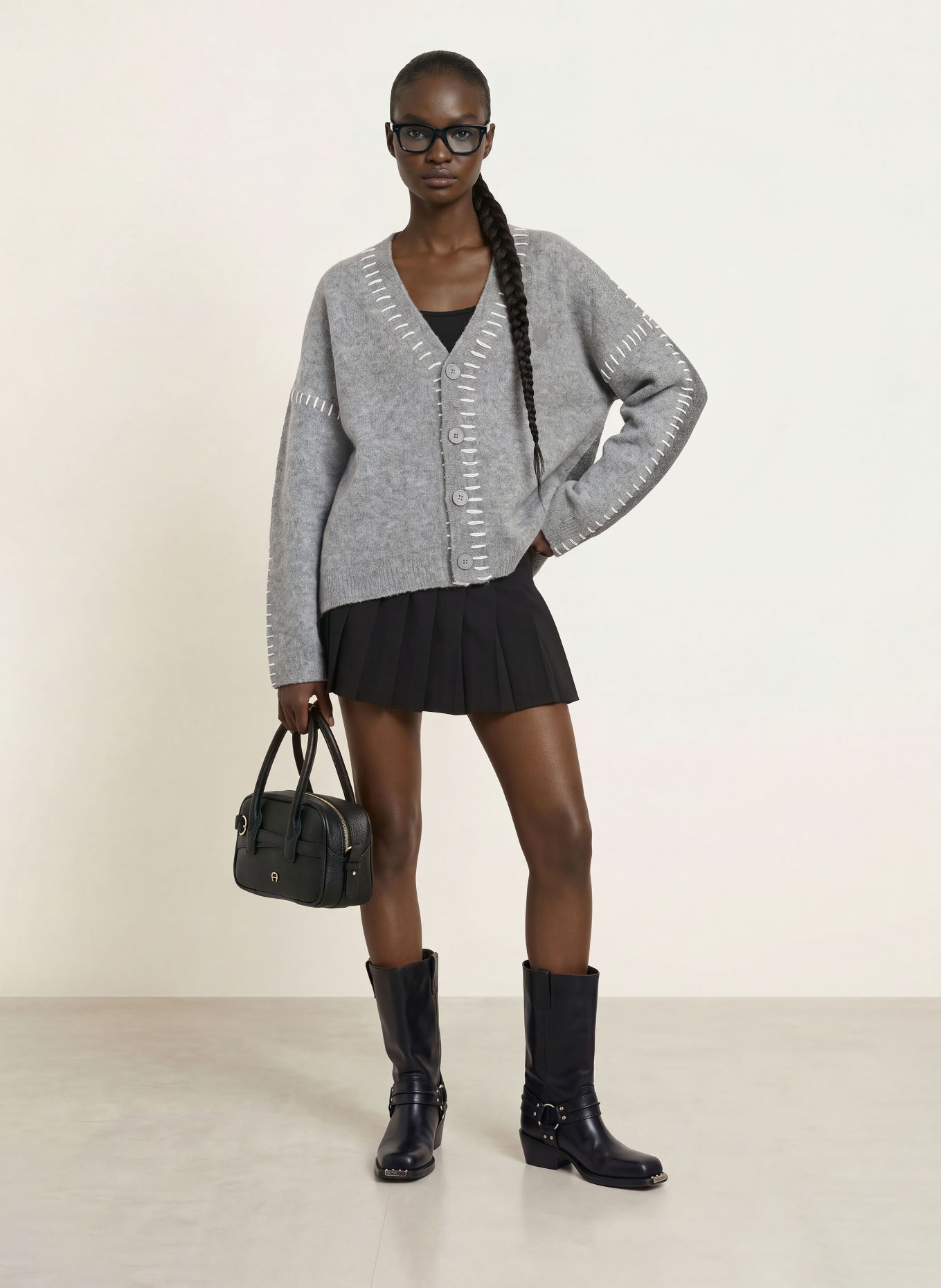 WRSTBHVR RISSO Cardigan: GRAY / DARK GRAY / WHITE