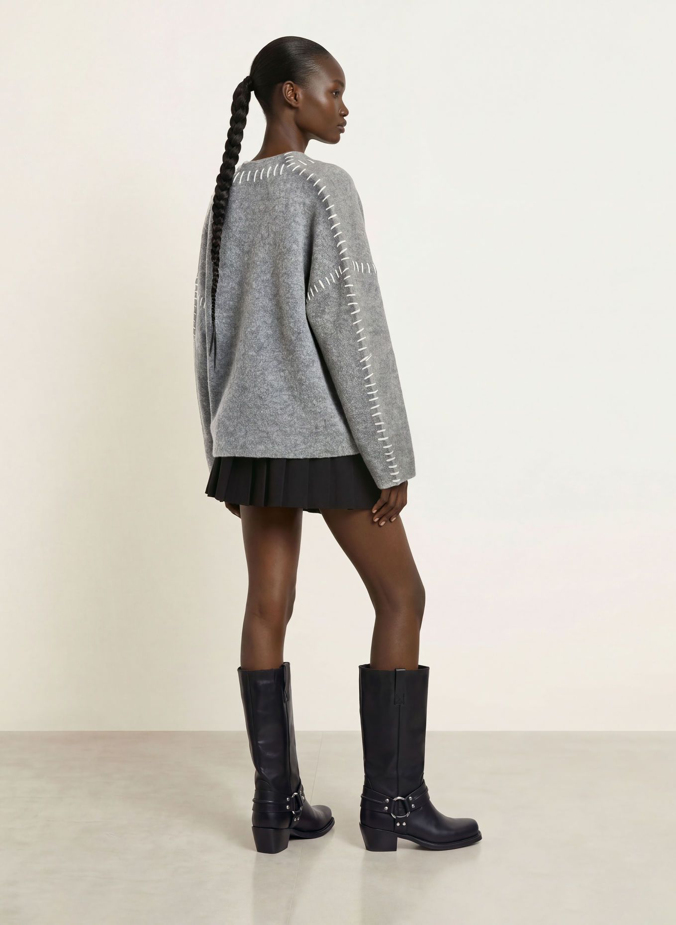 WRSTBHVR RISSO Cardigan: GRAY / DARK GRAY / WHITE