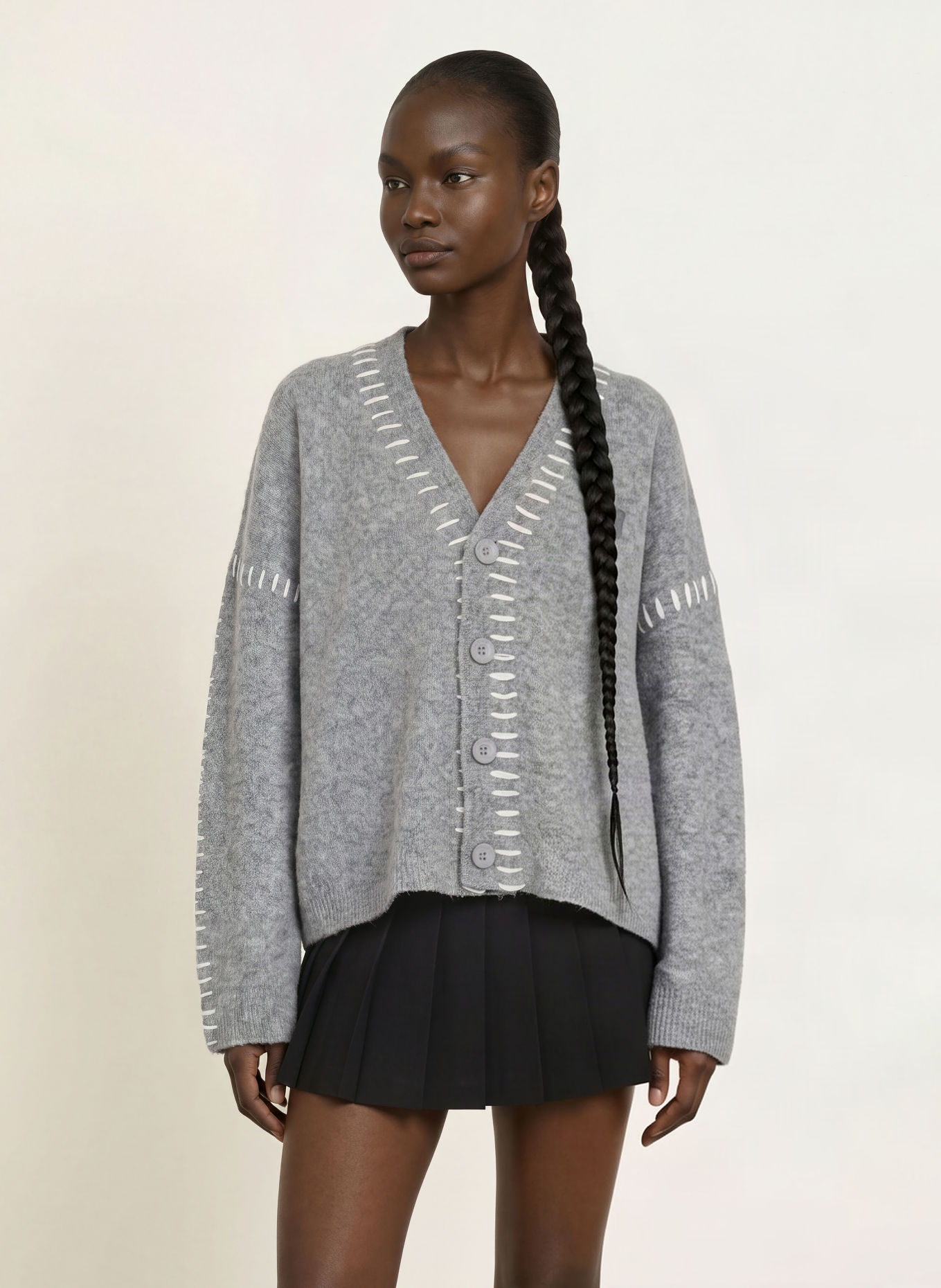 WRSTBHVR RISSO Cardigan: GRAY / DARK GRAY / WHITE