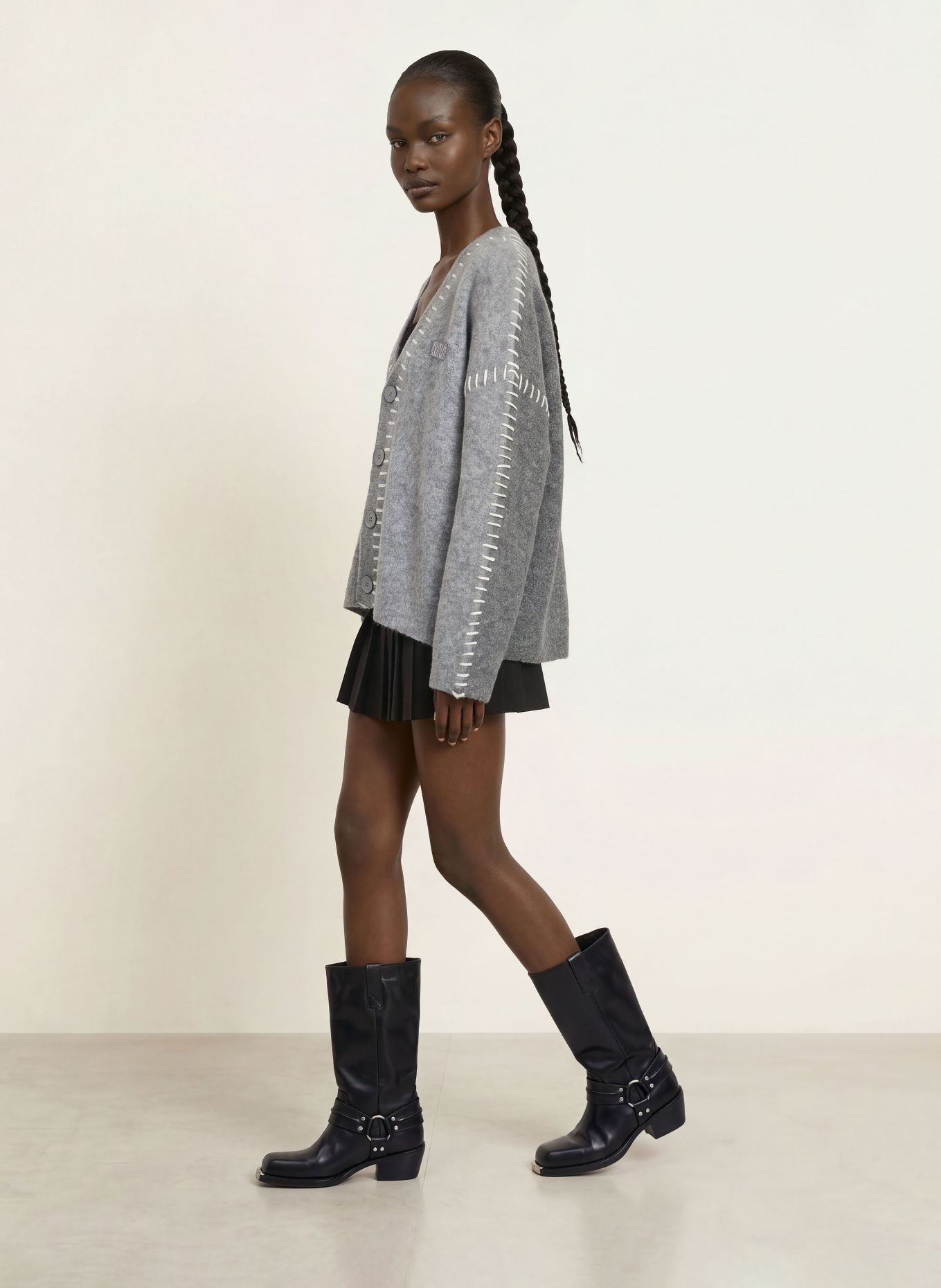 WRSTBHVR RISSO Cardigan: GRAY / DARK GRAY / WHITE