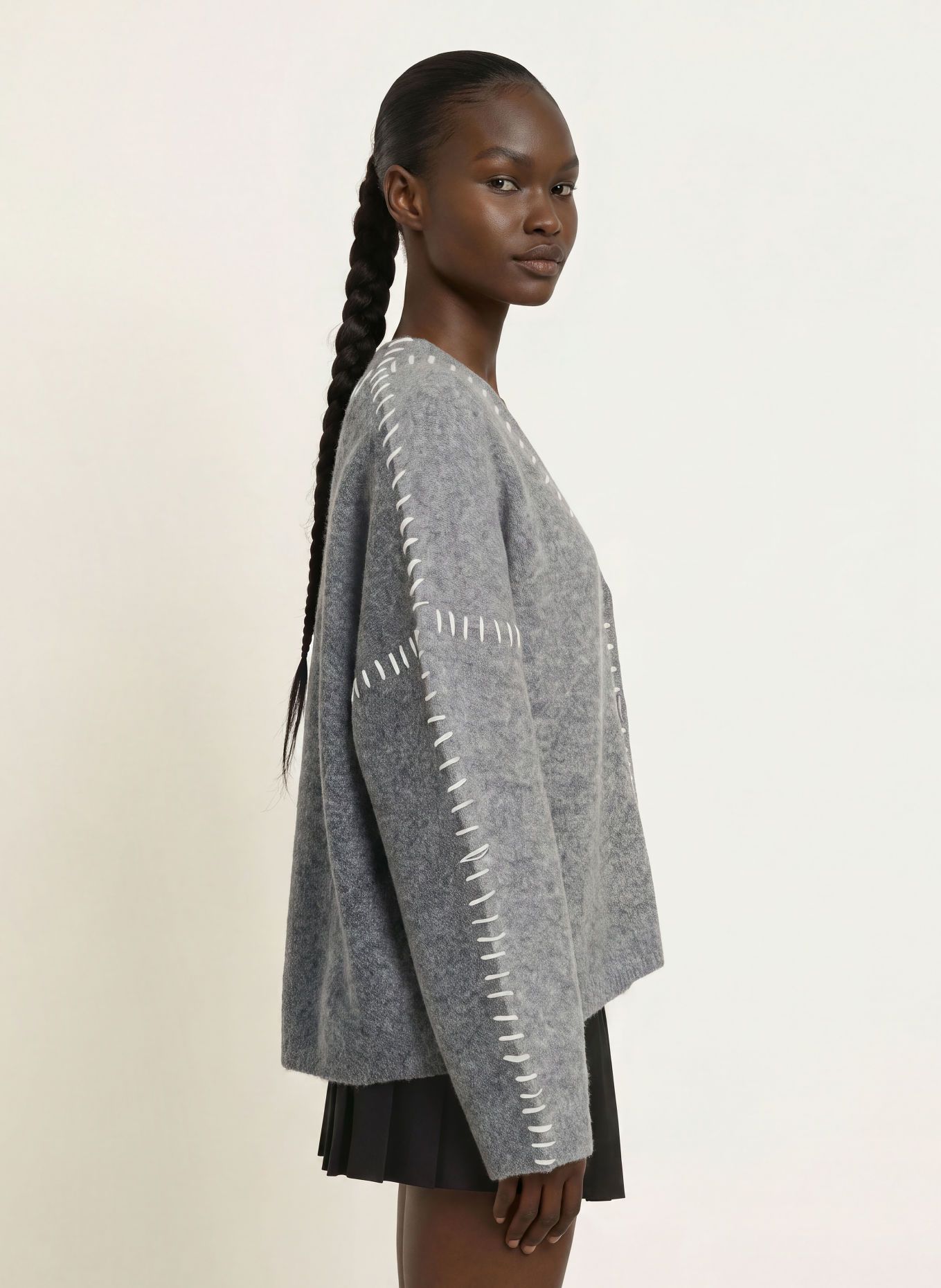 WRSTBHVR RISSO Cardigan: GRAY / DARK GRAY / WHITE