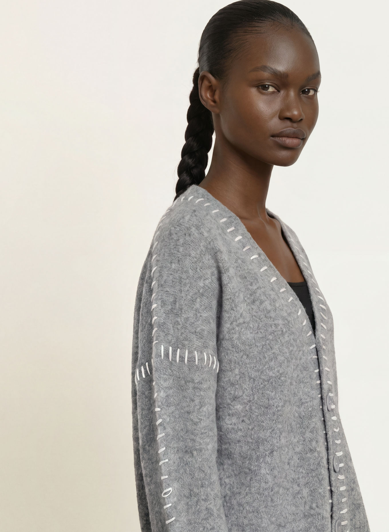 WRSTBHVR RISSO Cardigan: GRAY / DARK GRAY / WHITE