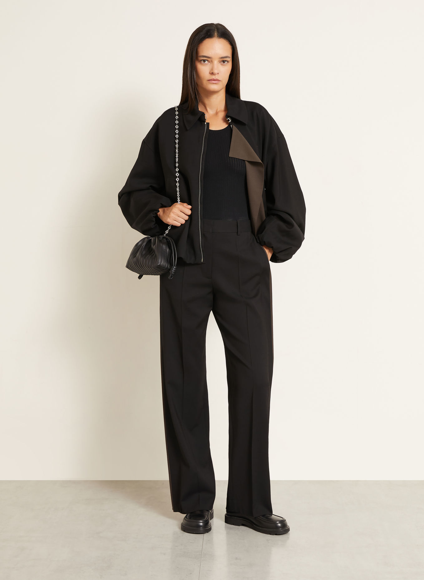 LOEWE Buideltas FLAMENCO PURSE PLEATED MINI: ZWART / ZILVER