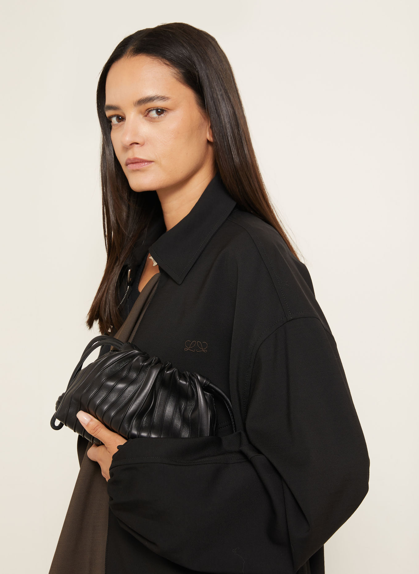 LOEWE Buideltas FLAMENCO PURSE PLEATED MINI: ZWART / ZILVER