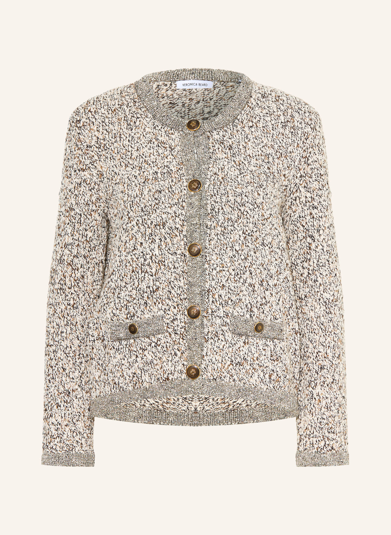 Veronica Beard REXTON cardigan made of bouclé with glitter yarn: BEIGE / DARK BROWN