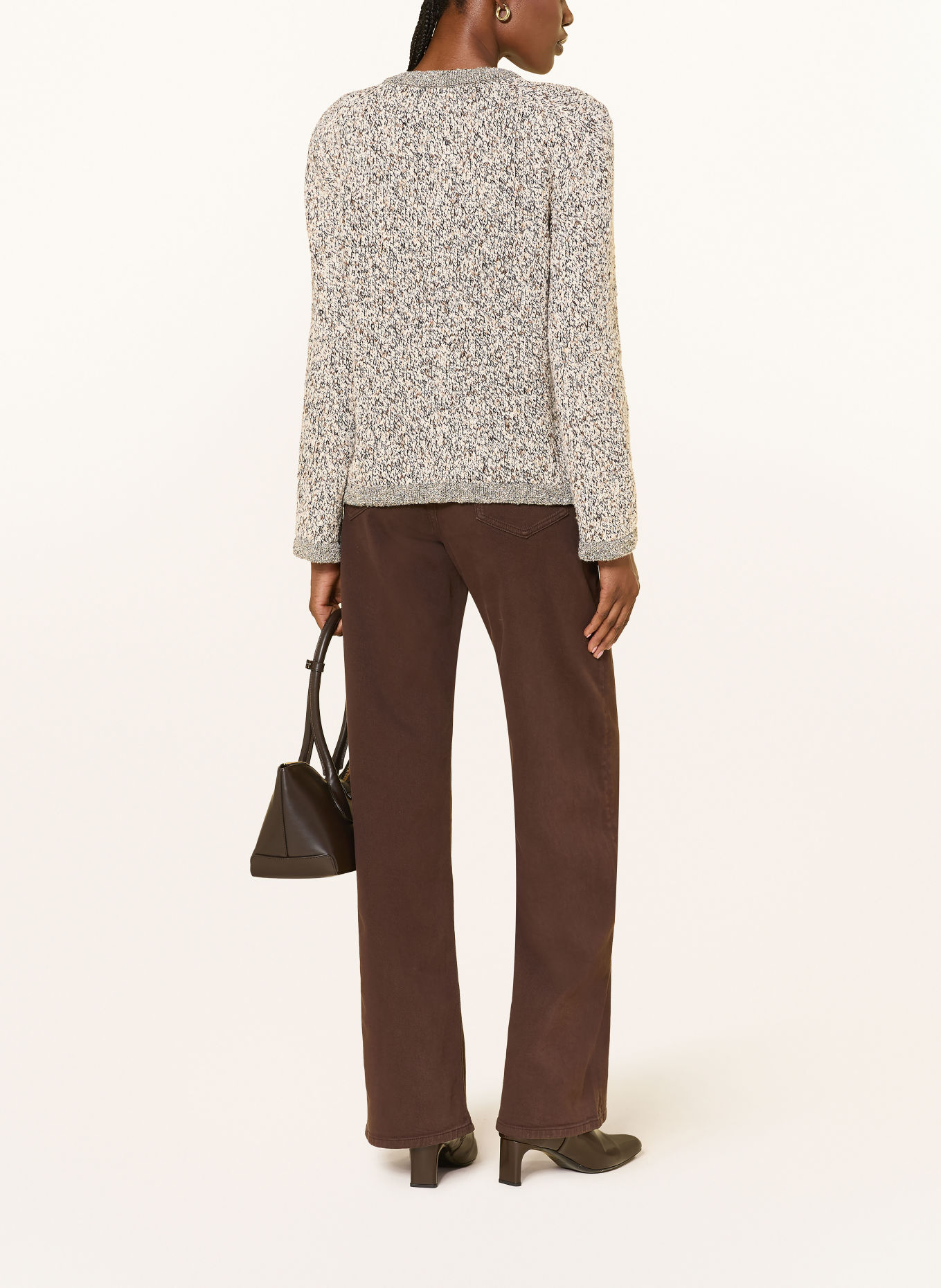 Veronica Beard REXTON cardigan made of bouclé with glitter yarn: BEIGE / DARK BROWN