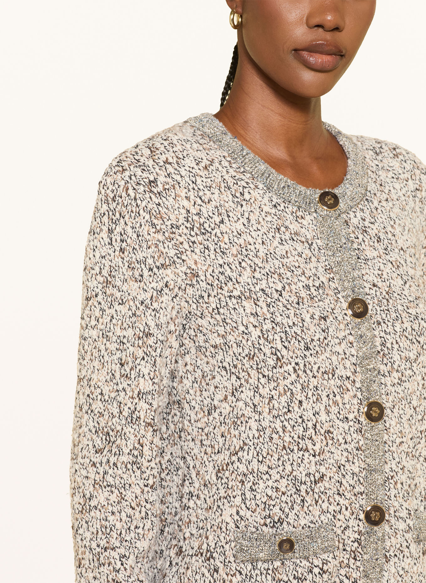 Veronica Beard REXTON cardigan made of bouclé with glitter yarn: BEIGE / DARK BROWN