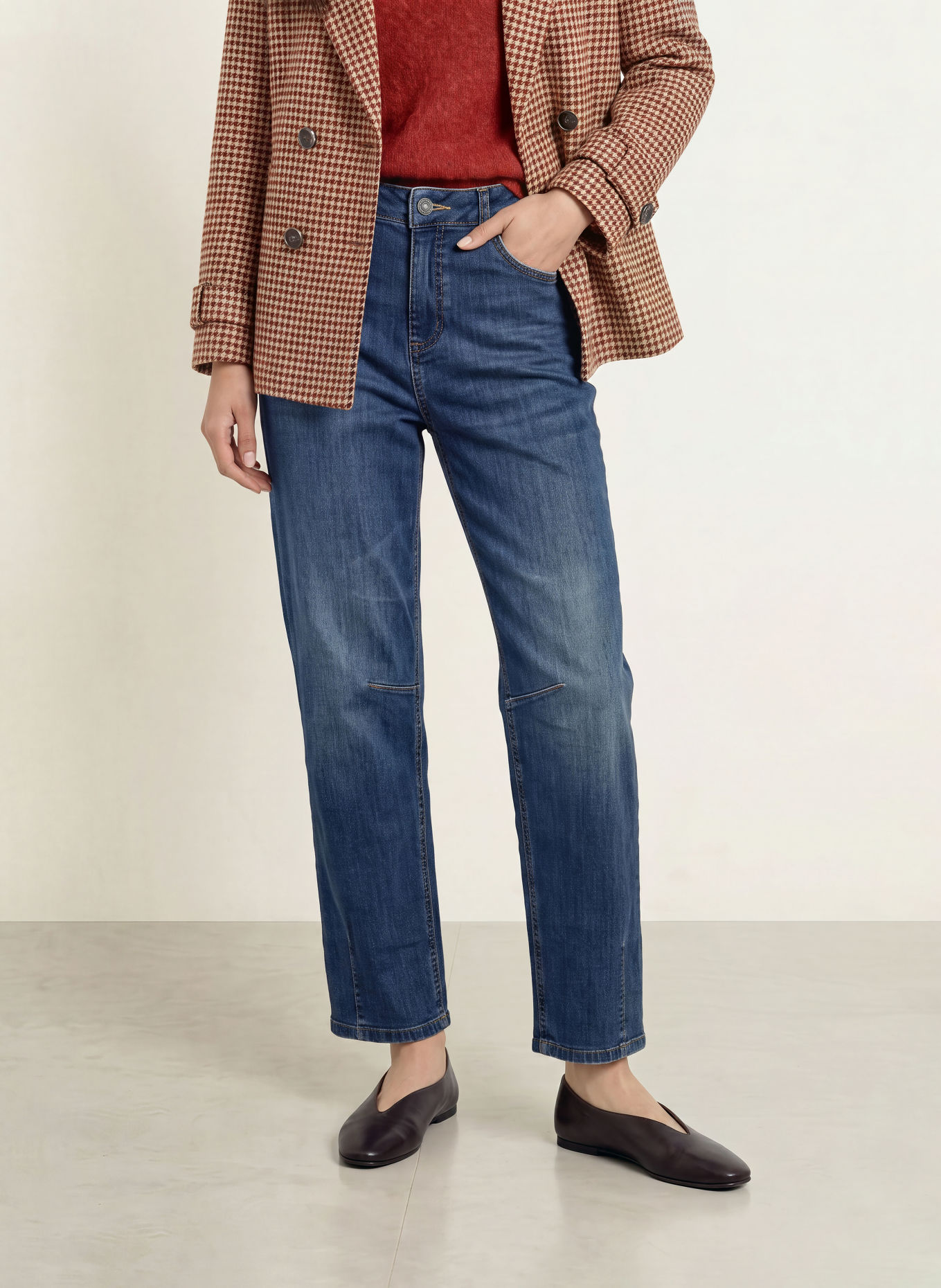 MORE & MORE Barrel-leg jeans: 0962 middle blue denim