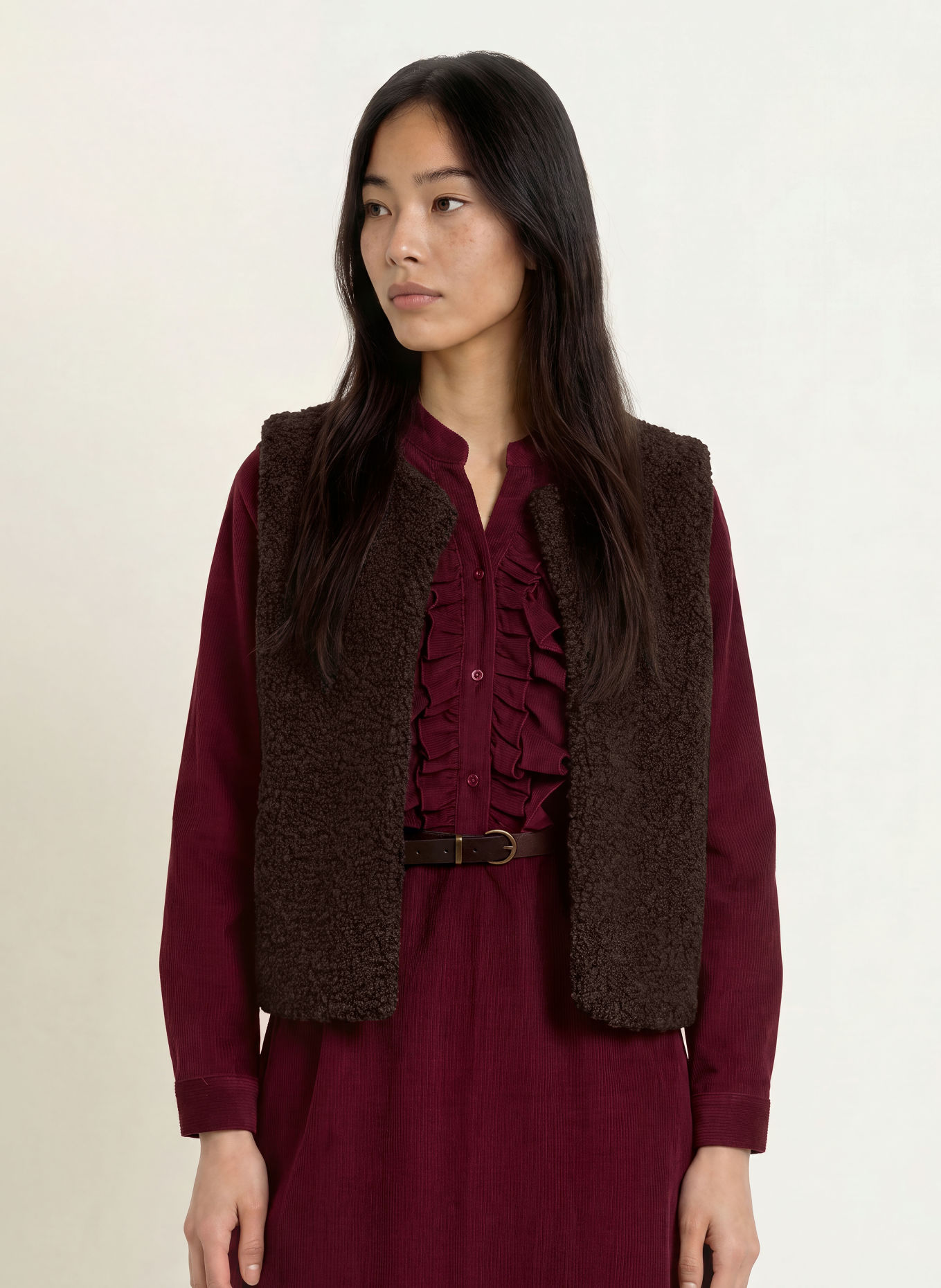 MORE & MORE Bodywarmer van teddybont: MARRON FONCÉ