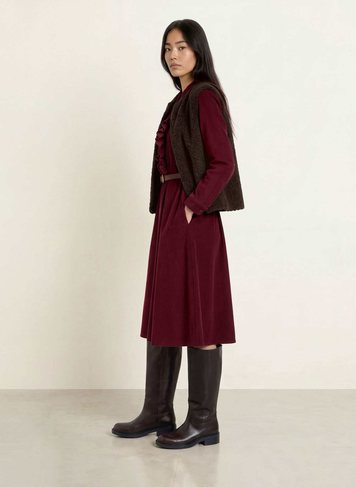 MORE & MORE Bodywarmer van teddybont: MARRON FONCÉ