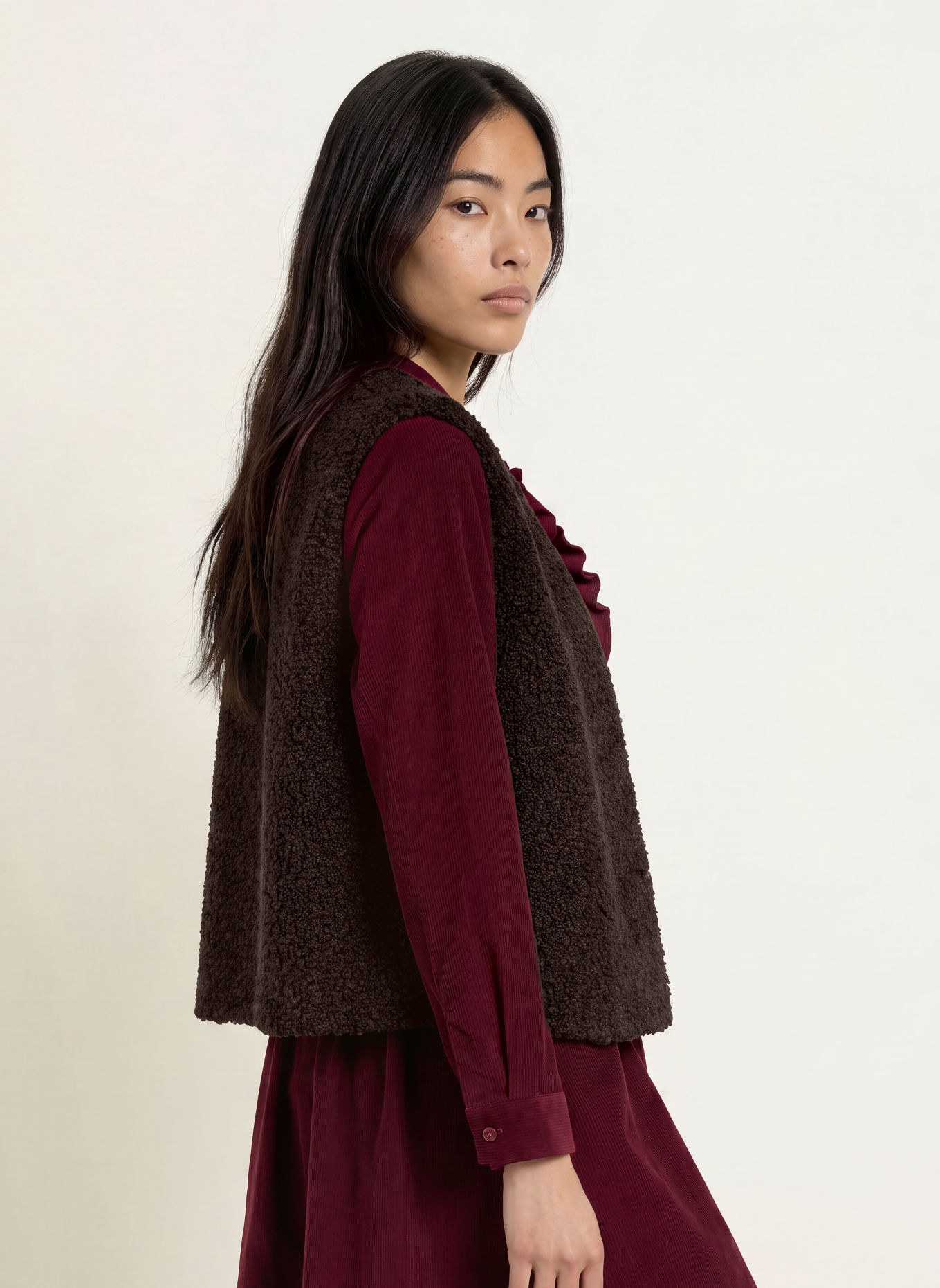 MORE & MORE Bodywarmer van teddybont: MARRON FONCÉ